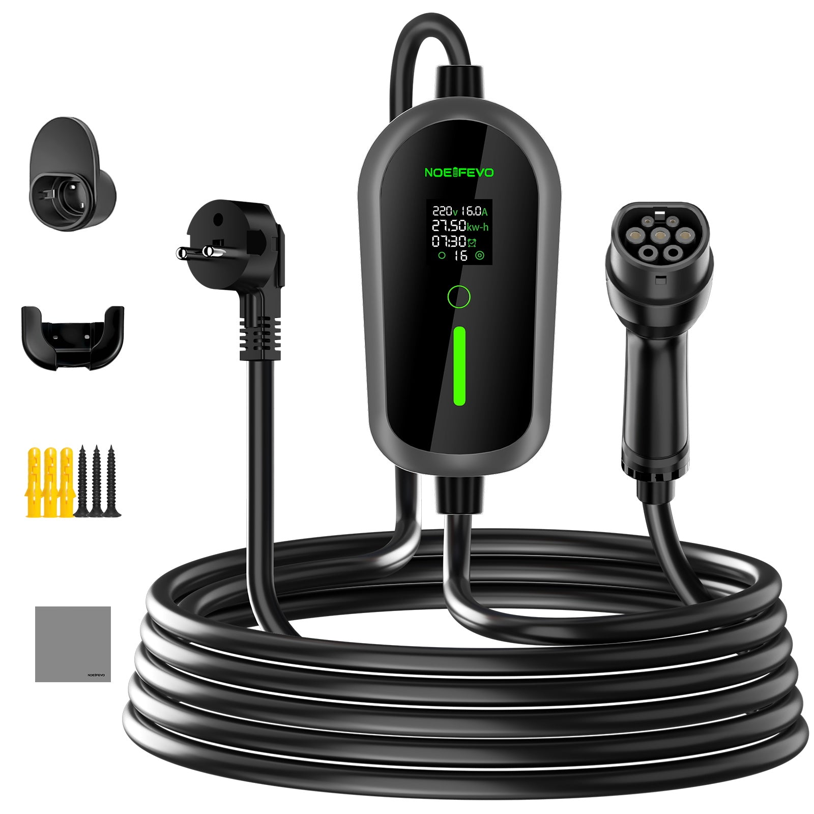 NOEIFEVO Typ 2 Ladekabel Schuko 3,7kW - 4m/6m/11m |6-16A|1-phasig Tragbare EV Ladegerät IP65 Wasserdicht mit LCD-Anzeige, Einstellbarer Ladeleistung, Einstellung Startzeit, für Allen EVs(IEC 62196-2) & PHEVS