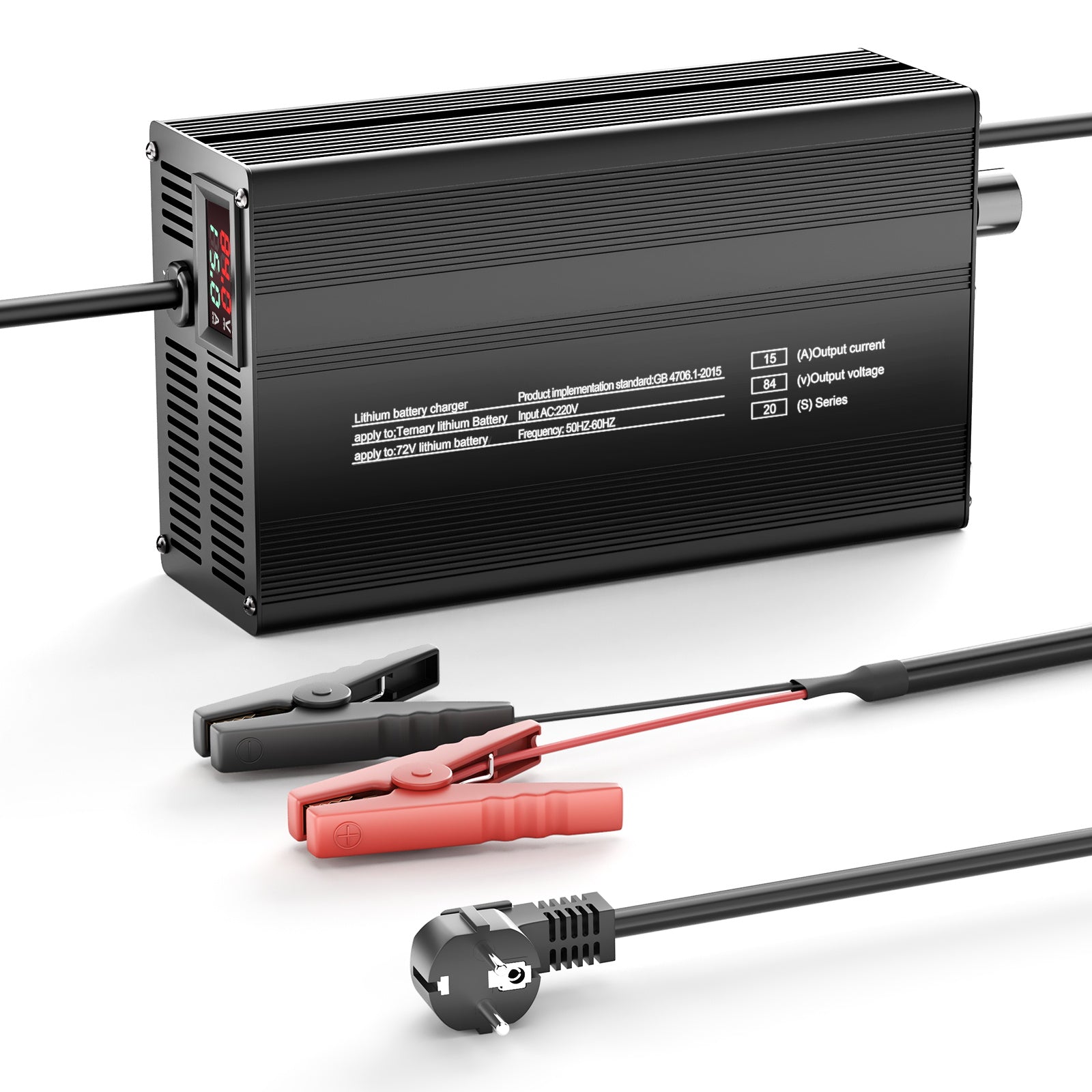 NOEIFEVO 84V 15A litiumbatteriladdare för 20S 74,0V Li-Ion-batterier, ströminställning 1–15A, långsam och snabb laddning (MLC1300)