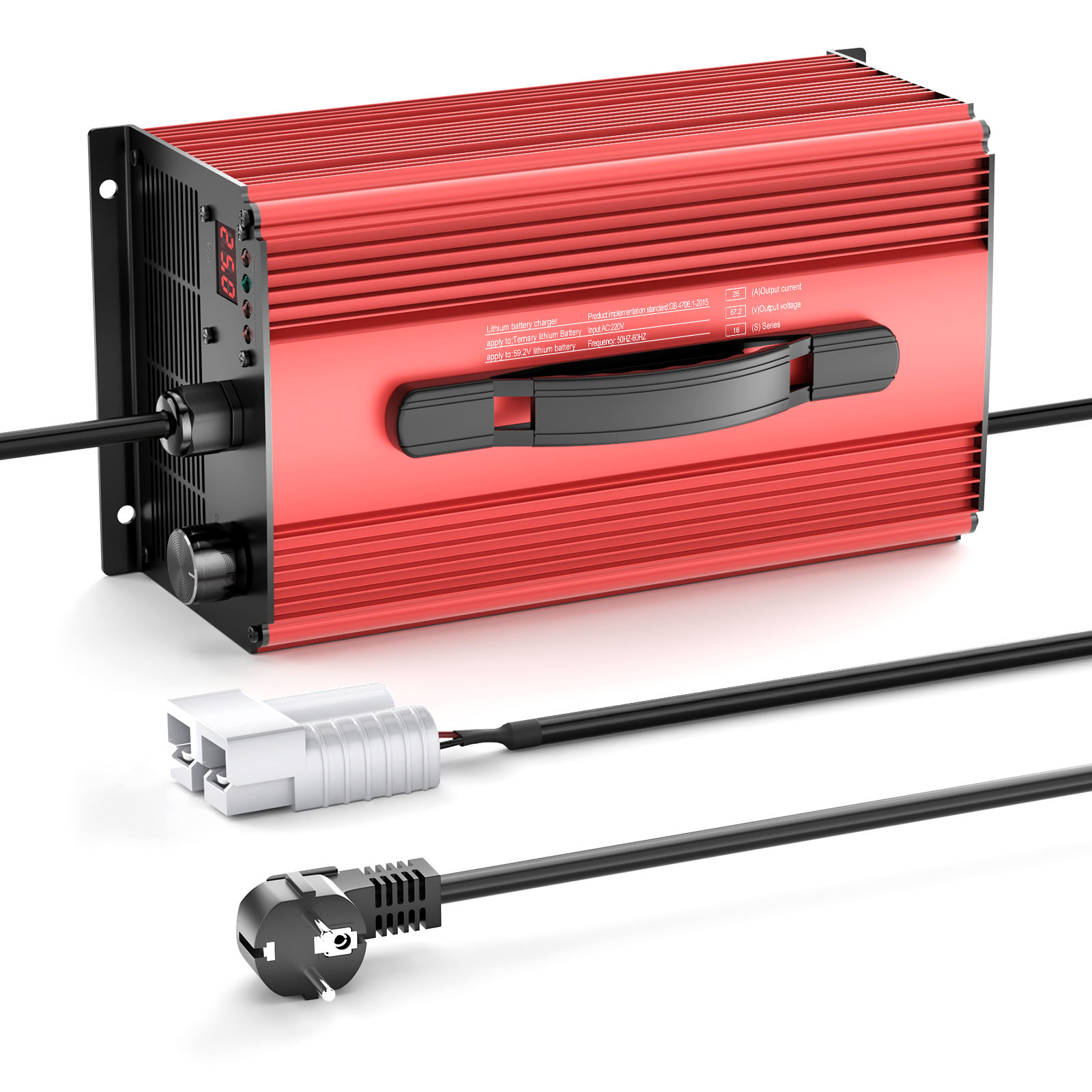 NOEIFEVO 67.2V 25A Caricabatterie per batterie al litio per batterie Li-Ion Lipo 59.2V (60V) 16S, con display LCD, corrente regolabile, caricabatterie per biciclette elettriche, monopattini, motociclette elettriche