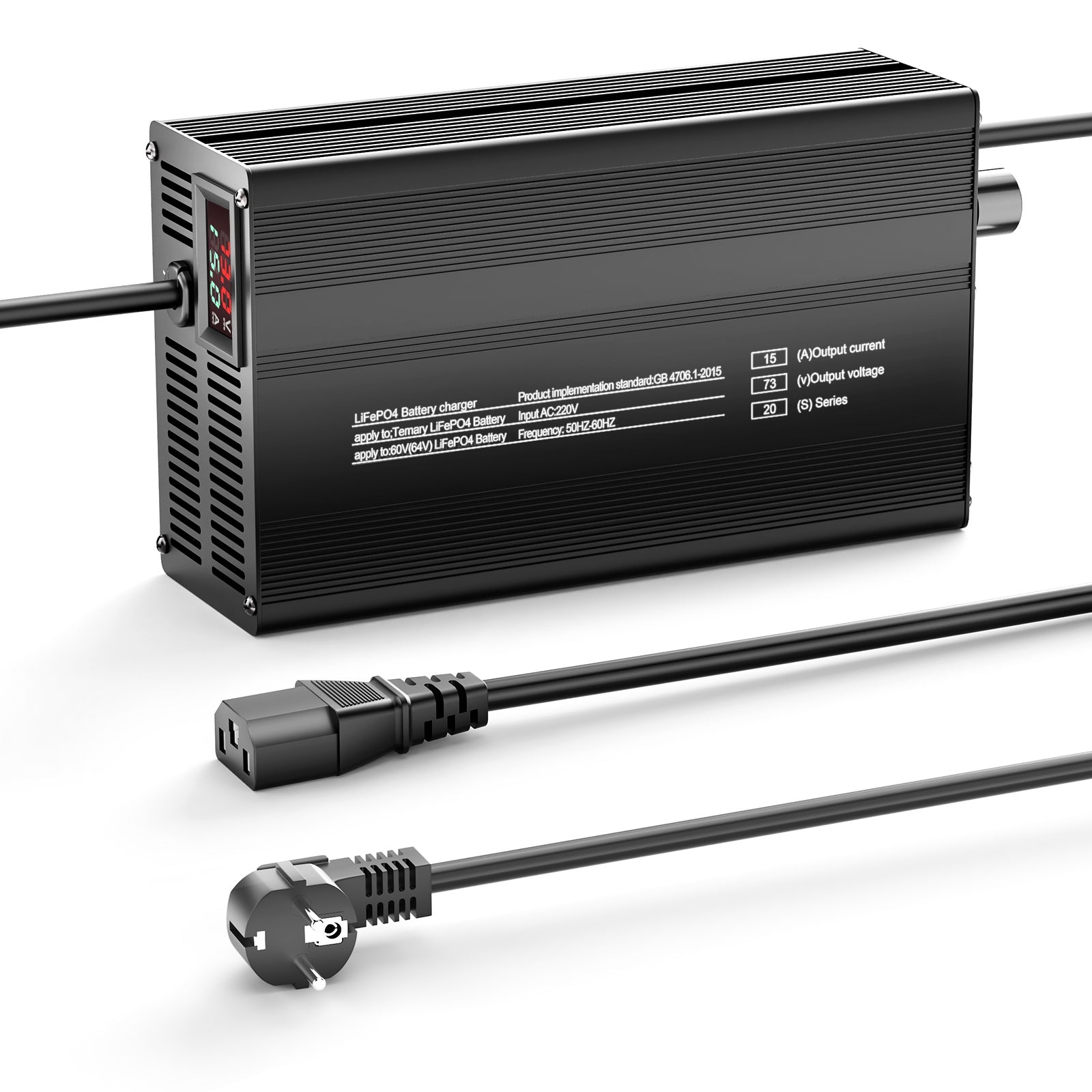 NOEIFEVO 16S LiFePO4 Smart Charger - 73V 15A Adjustable for 60V/64V Systems with Fast/Slow Modes (MLC1300)