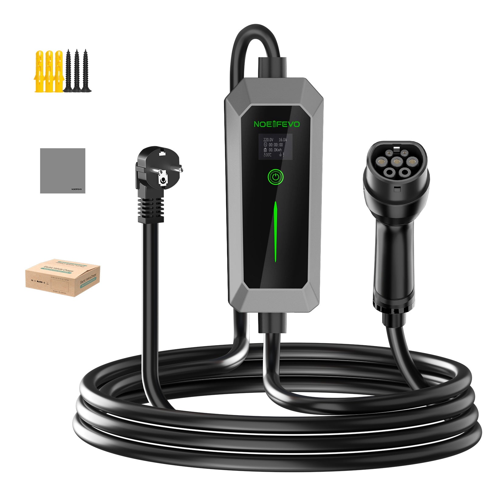 NOEIFEVO Type 2 3,5 kW EV-lader, mobil EV-ladekabel med Schuko, 5M/10M ladekabel, regntett, utendørs bruk