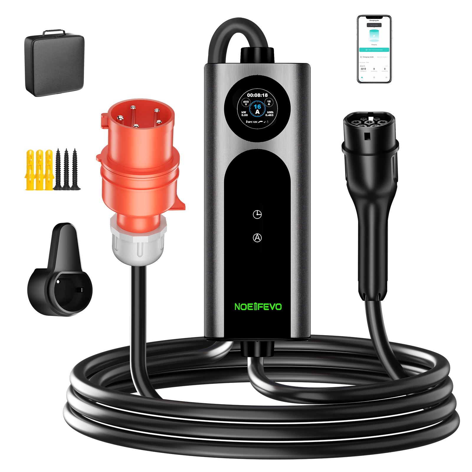 NOEIFEVO 2026 Pro mobil wallbox 11kw med app, elbil CEE 16A til Type 2 ladekabel, 3-faset EV-lader for alle EV-er (IEC 62196-2) og PHEV-er