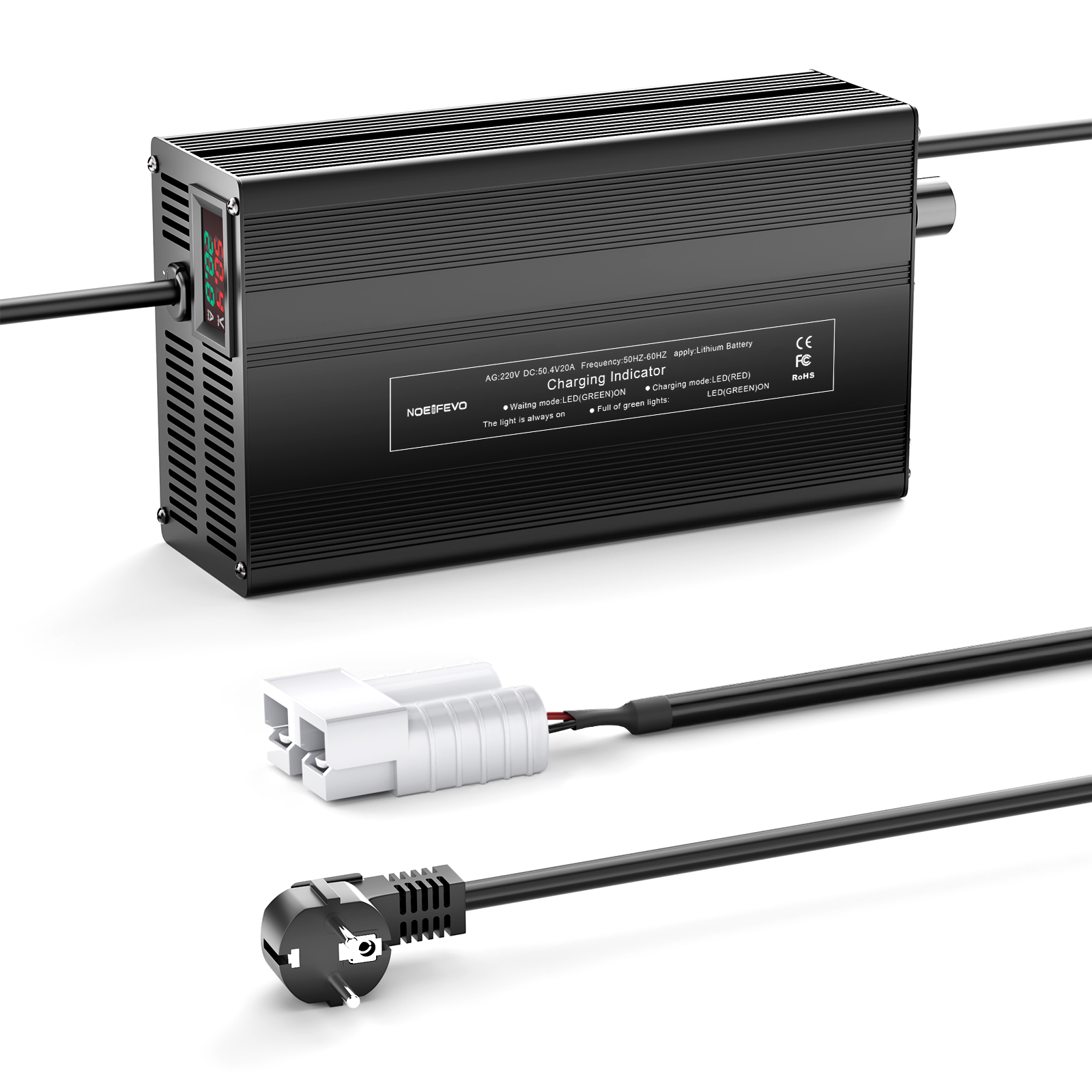 NOEIFEVO 50,4V 20A Lithium-batterilader for 44,4V 12S Lithium-Li-Ion-Lipo-batteri, LCD-skjerm, justerbar strøm, lader for el-sykkel, scooter, elektrisk motorsykkel
