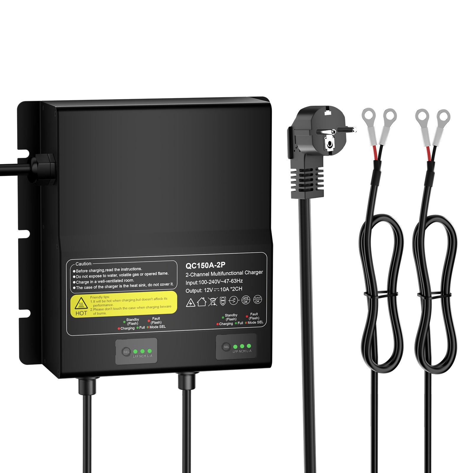 NOEIFEVO Uniwersalna ładowarka do baterii 12V 20A 2-bankowa (10A/Bank), wodoodporna ładowarka 12V do LiFePO4, litowo-kwasowo-ołowiowa, dla kampera, łodzi, motocykla, kosiarki, silnika trollingowego i akumulatora kwasowo-ołowiowego