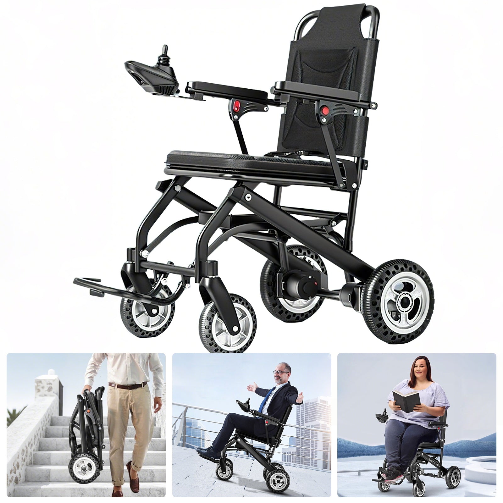 Elektrisk rullestol – 13.6kg, 300W motor, avtakbart litiumbatteri, elektromagnetisk brems, 100kg bæreevne, lett, sammenleggbar, ideell for reise og hverdag