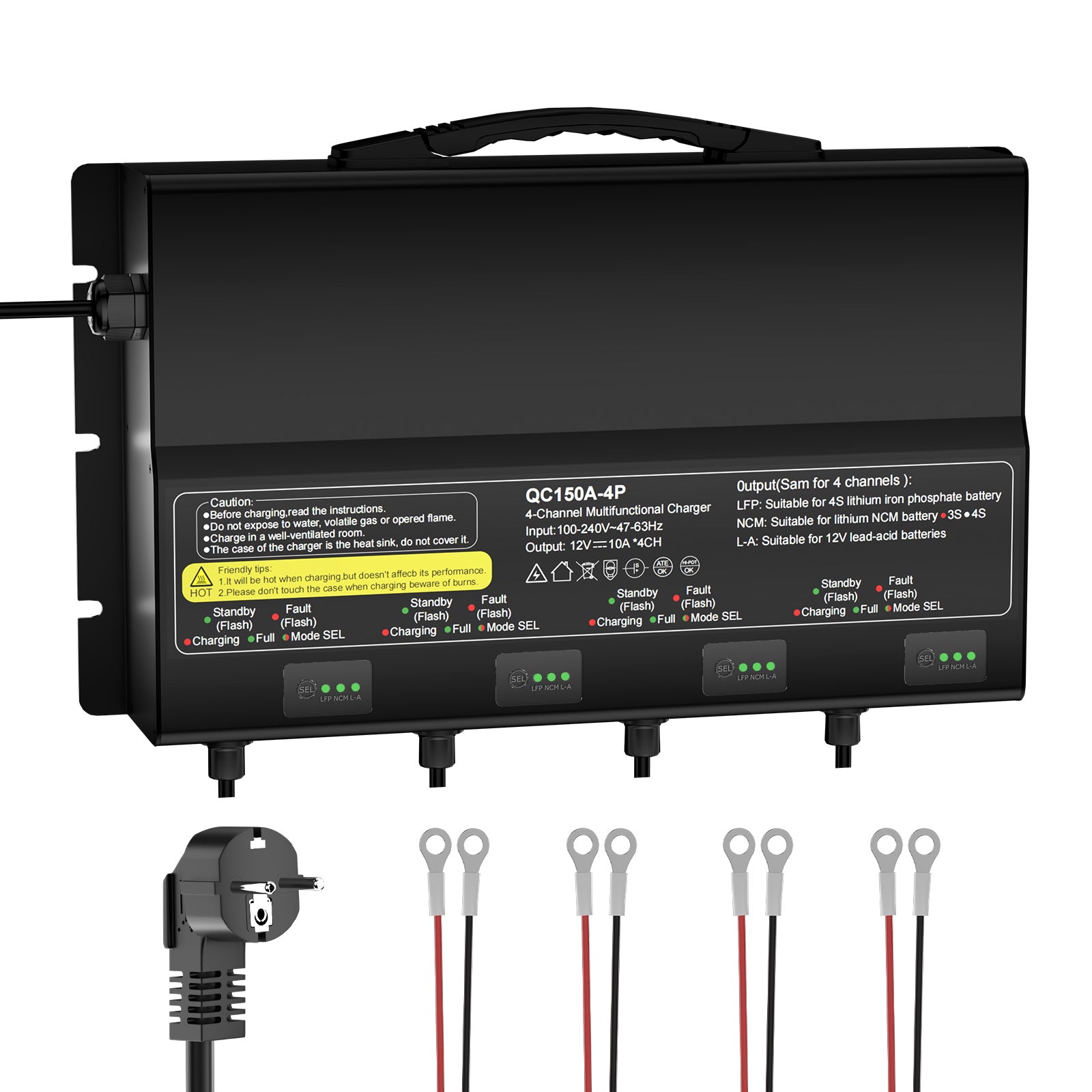 NOEIFEVO Univerzálny nabíjač batérií 12V 40A 4-banks (10A/banka), vodotesný nabíjač 12V LiFePO4 lítiovo-olovený pre karavan, čln, motorku, kosačku na trávu, trollingový motor a olovo-kyselinové batérie
