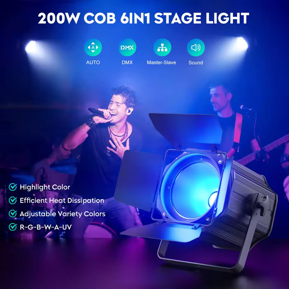 200W LED COB Par-Scheinwerfer 6IN1 RGBWA+UV Linearer Strahler DMX512 Warm- & Kaltweißes Bühnenlicht für DJ, Party, Konzert