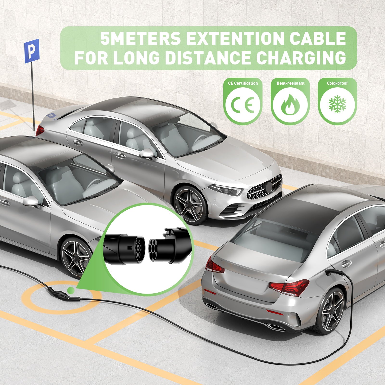 NOEIFEVO Cavo di estensione Type 2 da 5M/7M per la ricarica, 3.5KW / 7KW / 11KW / 22KW Cavo di ricarica Type 2 a Type 2 per Wallbox e caricabatterie EV