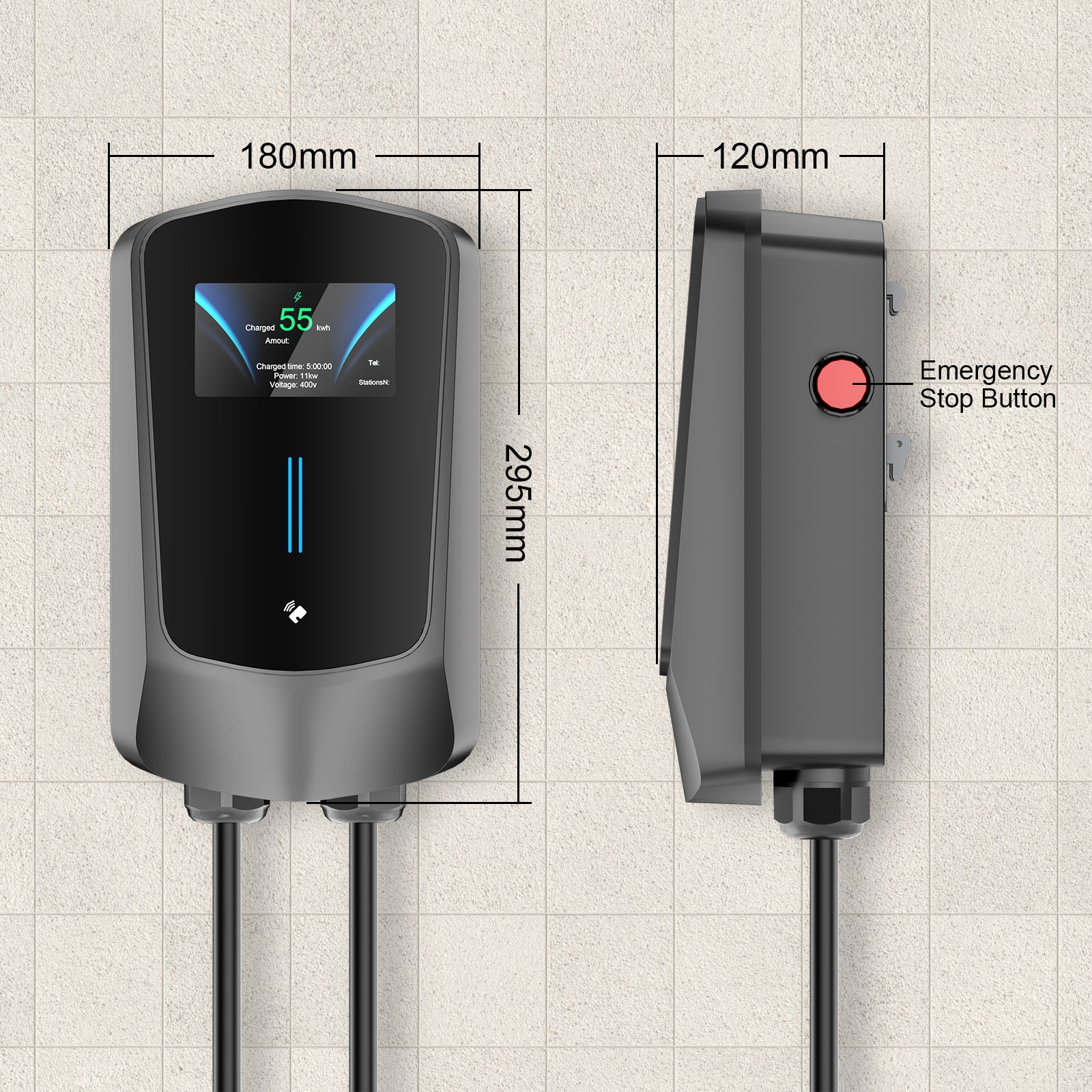 Noeifevo Q6 7KW 11KW 22KW EV wallbox ladestasjon, 5M hurtigladekabel vanntett, WiFi valgfritt