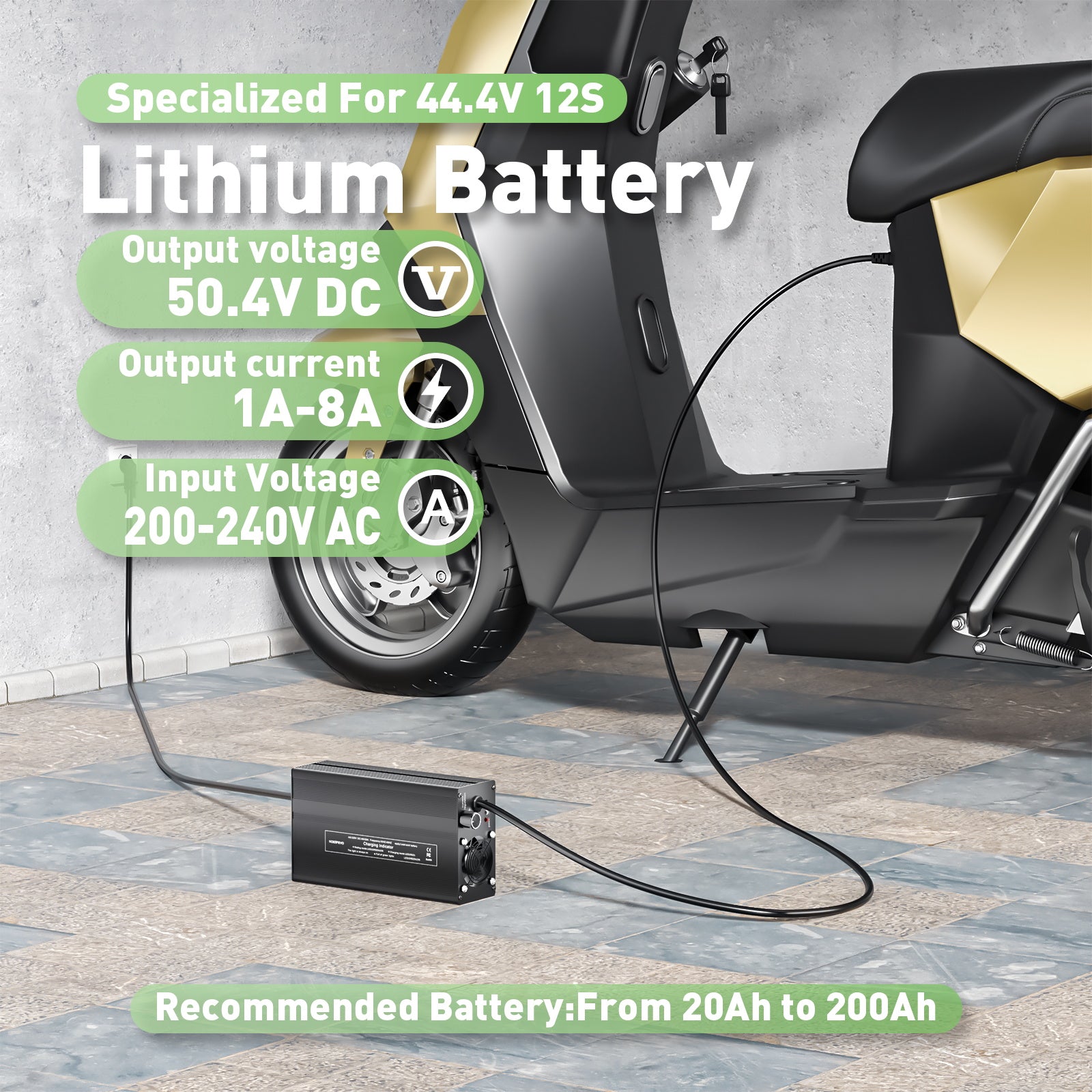 NOEIFEVO 50,4V 20A Lithium-batterilader for 44,4V 12S Lithium-Li-Ion-Lipo-batteri, LCD-skjerm, justerbar strøm, lader for el-sykkel, scooter, elektrisk motorsykkel