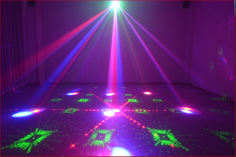 3-i-1 DMX RGBW festlys, LED-laser stroboskop disco DJ beam spot scenebelysning, danseklubb bryllup sommerfugllys
