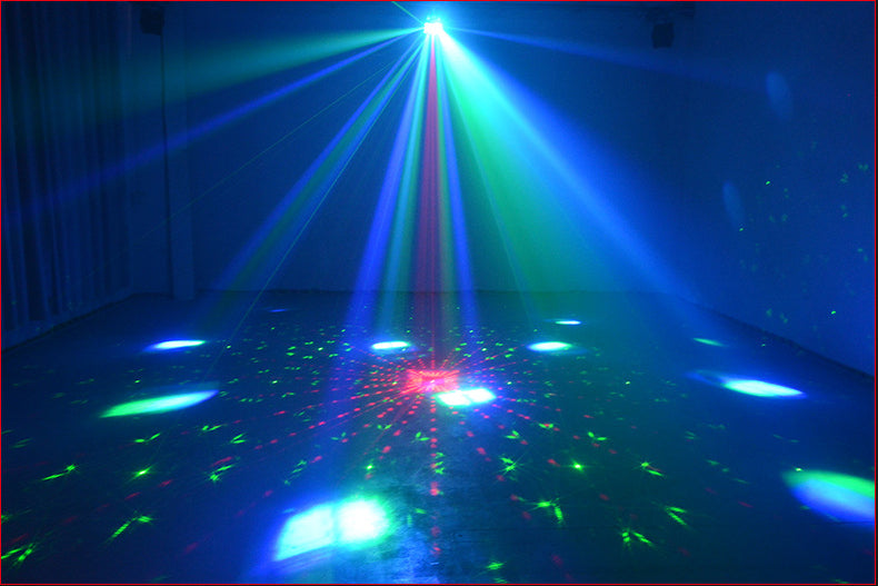 3-i-1 DMX RGBW festlys, LED-laser stroboskop disco DJ beam spot scenebelysning, danseklubb bryllup sommerfugllys