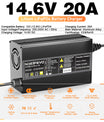 Noeifevo 14,6 V 20 A LiFePO4 batería  de Cargador para batería de litio LiFePO4 de 12 V y 12,8 V, activación BMS de 0 V, apagado automático, carcasa de aleación de aluminio