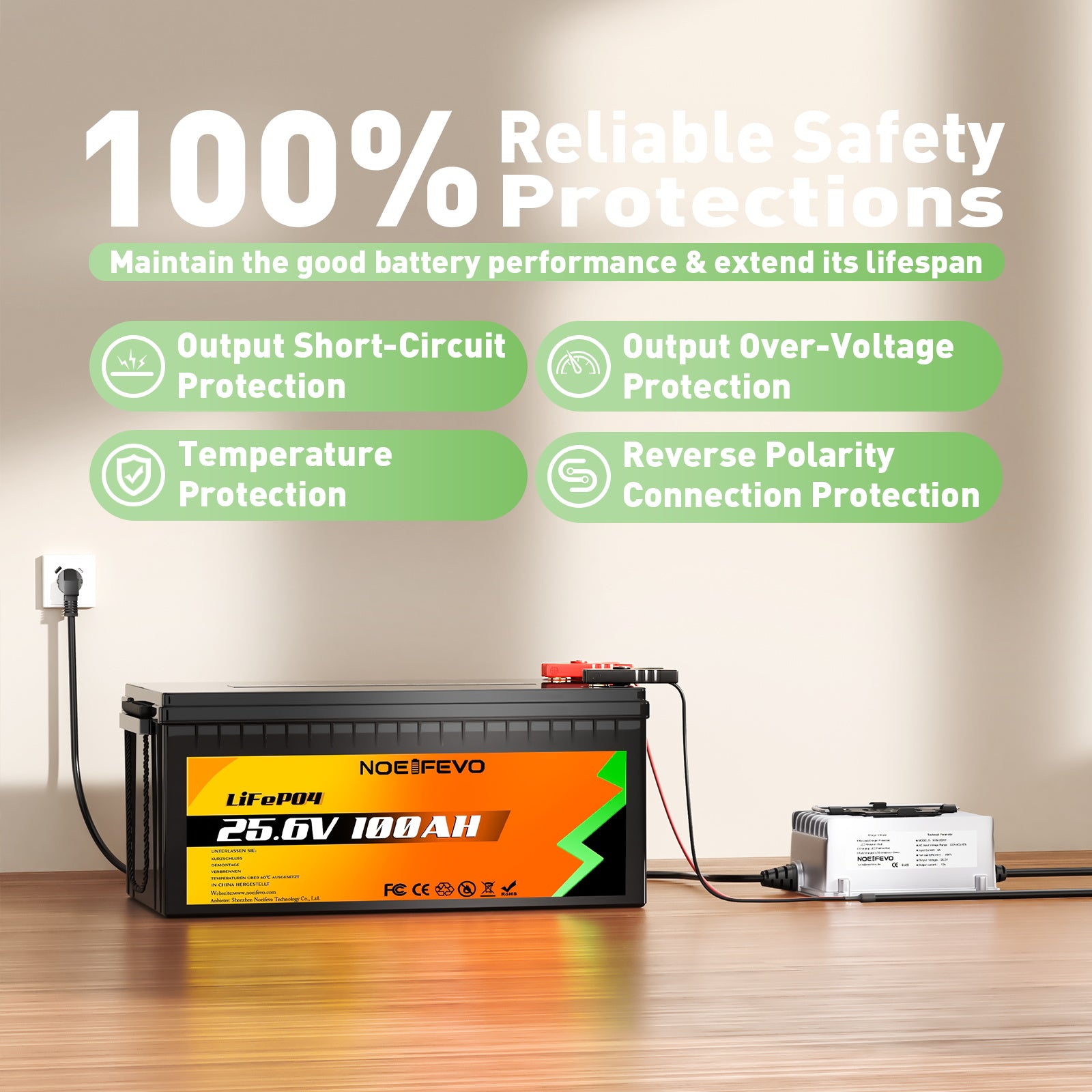 NOEIFEVO 29.2V 10A Waterproof LiFePO4 Battery Charger for 25.6V (24V) 8S LiFePO4 Batteries