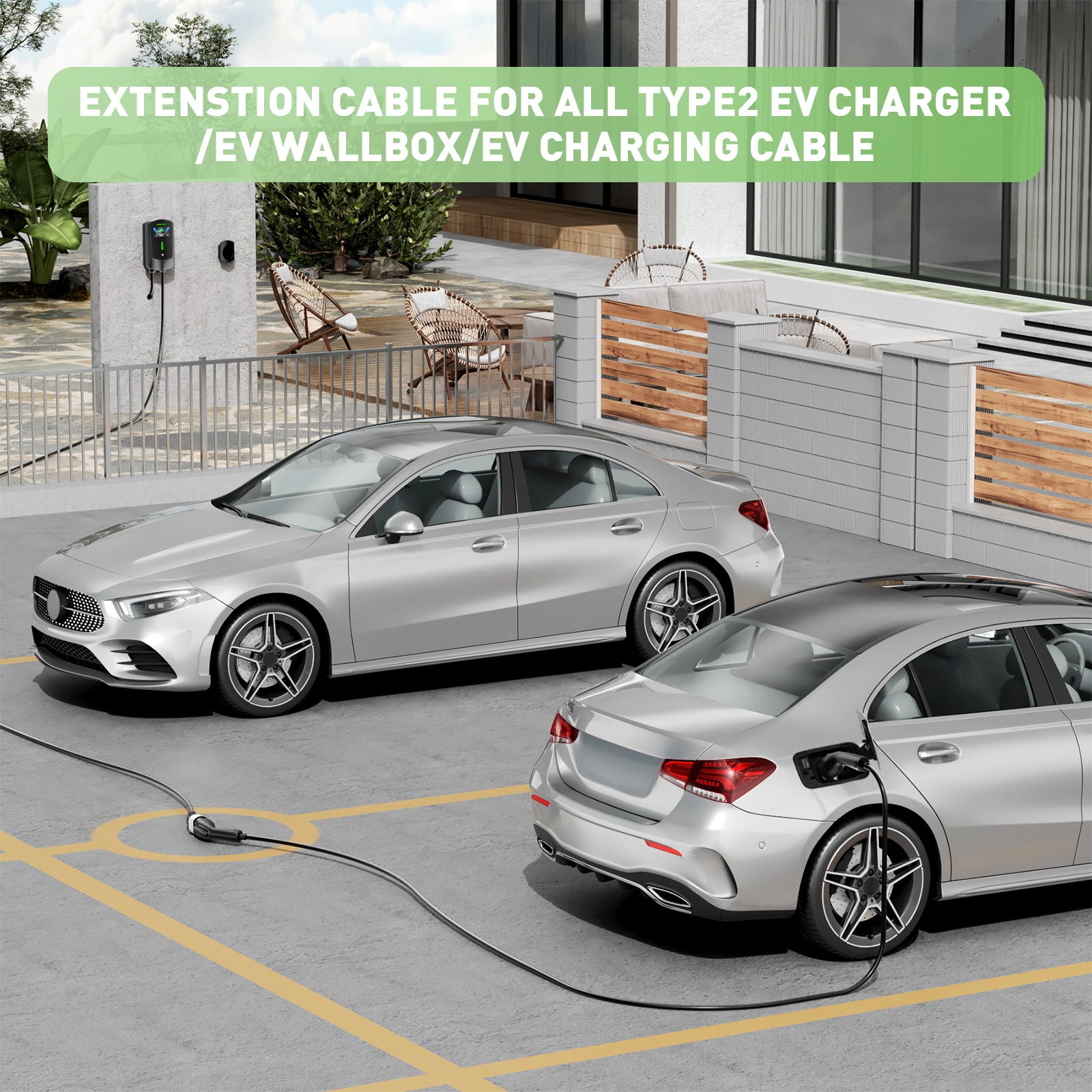 NOEIFEVO Cavo di estensione Type 2 da 5M/7M per la ricarica, 3.5KW / 7KW / 11KW / 22KW Cavo di ricarica Type 2 a Type 2 per Wallbox e caricabatterie EV