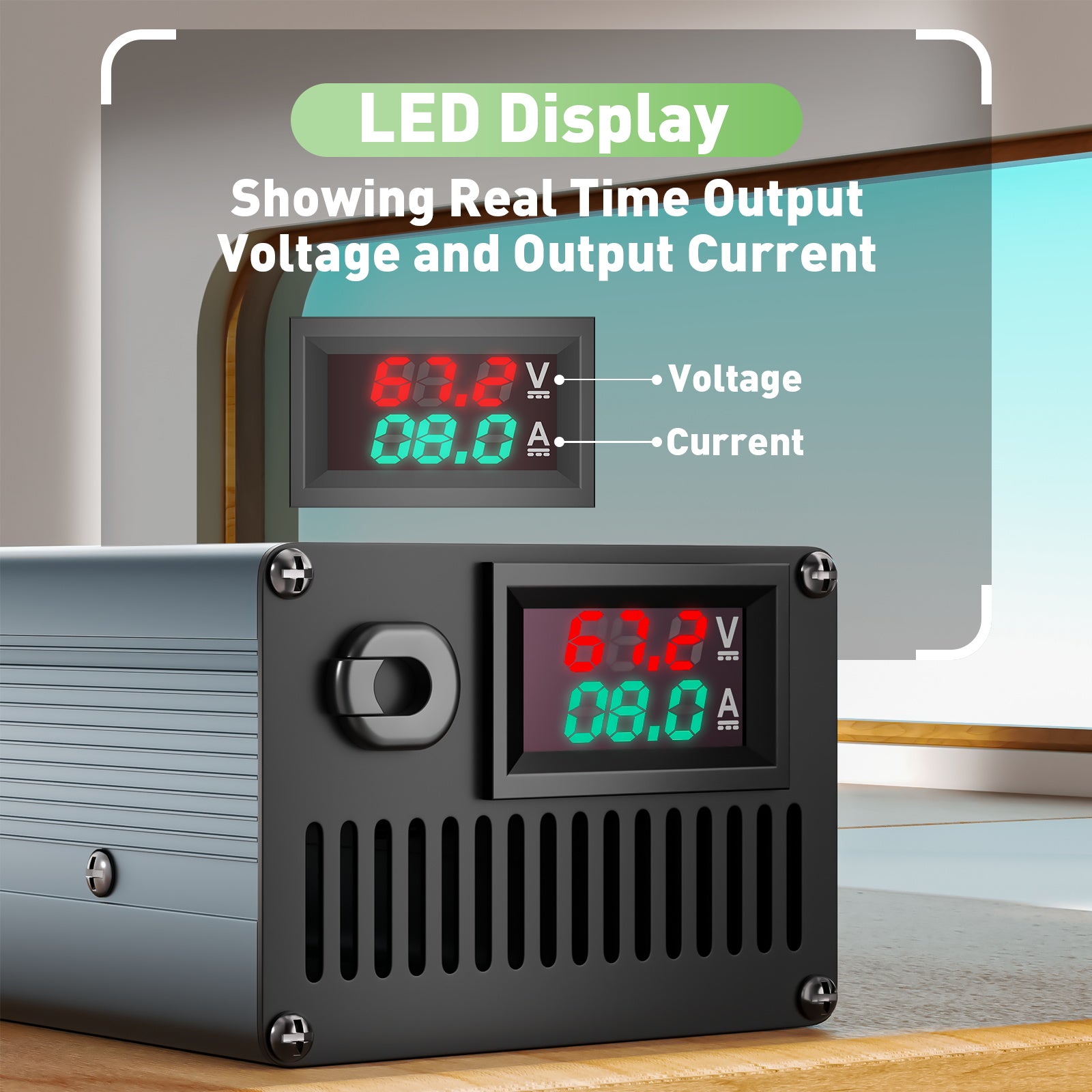 NOEIFEVO 67.2V 8A 16S Litiumbatterilader for 16S 60V Li-Ion-batterier, Strøminnstilling 1-8A, langsom lading og rask lading (MLC1300)