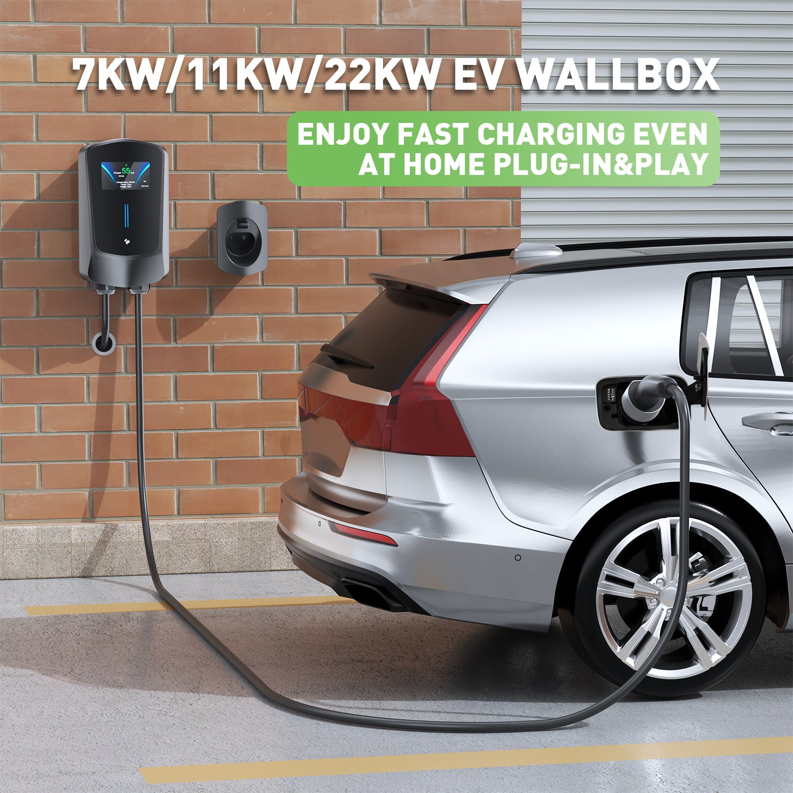 Noeifevo Q6 7KW 11KW 22KW EV wallbox ladestasjon, 5M hurtigladekabel vanntett, WiFi valgfritt