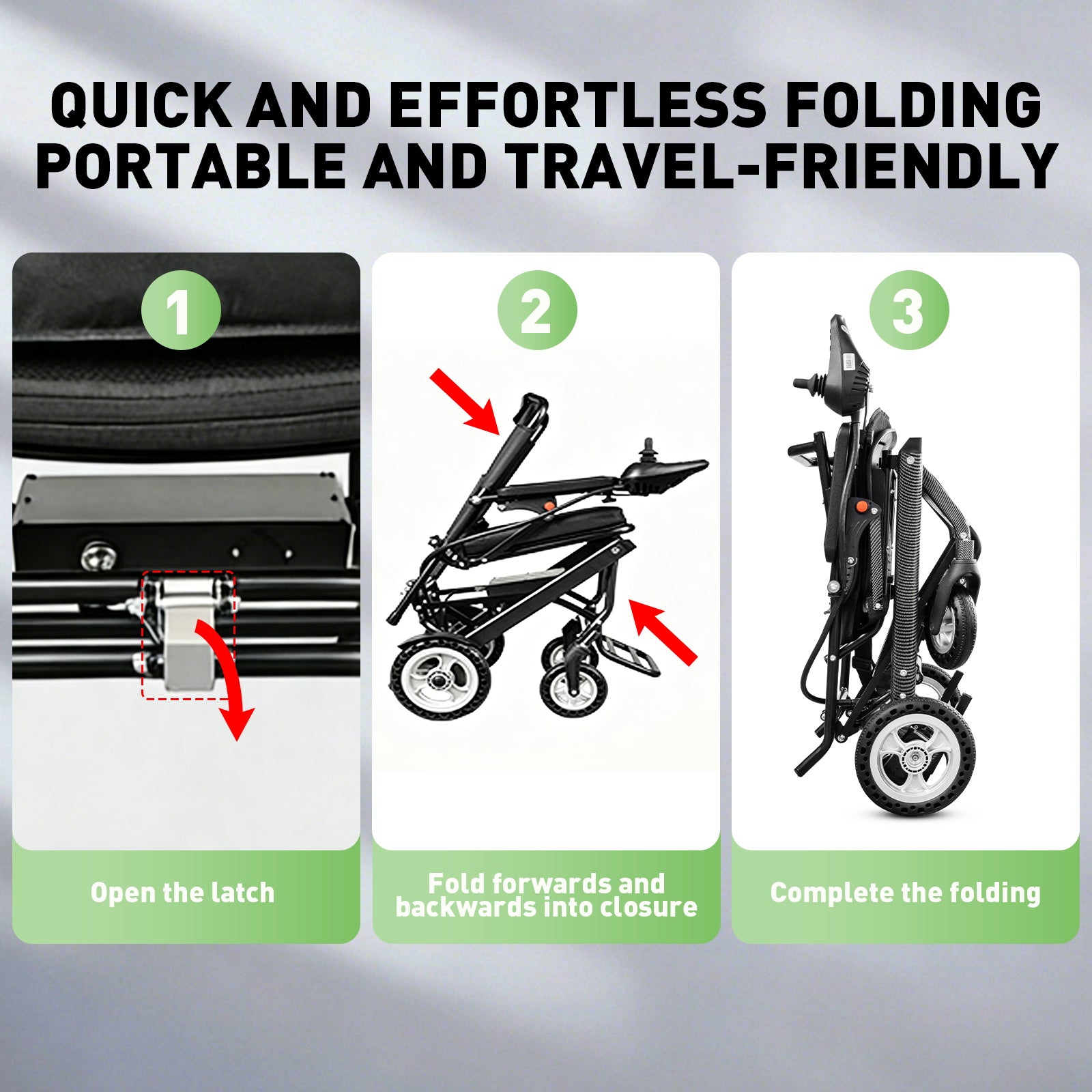 Elektrisk rullestol – 13.6kg, 300W motor, avtakbart litiumbatteri, elektromagnetisk brems, 100kg bæreevne, lett, sammenleggbar, ideell for reise og hverdag