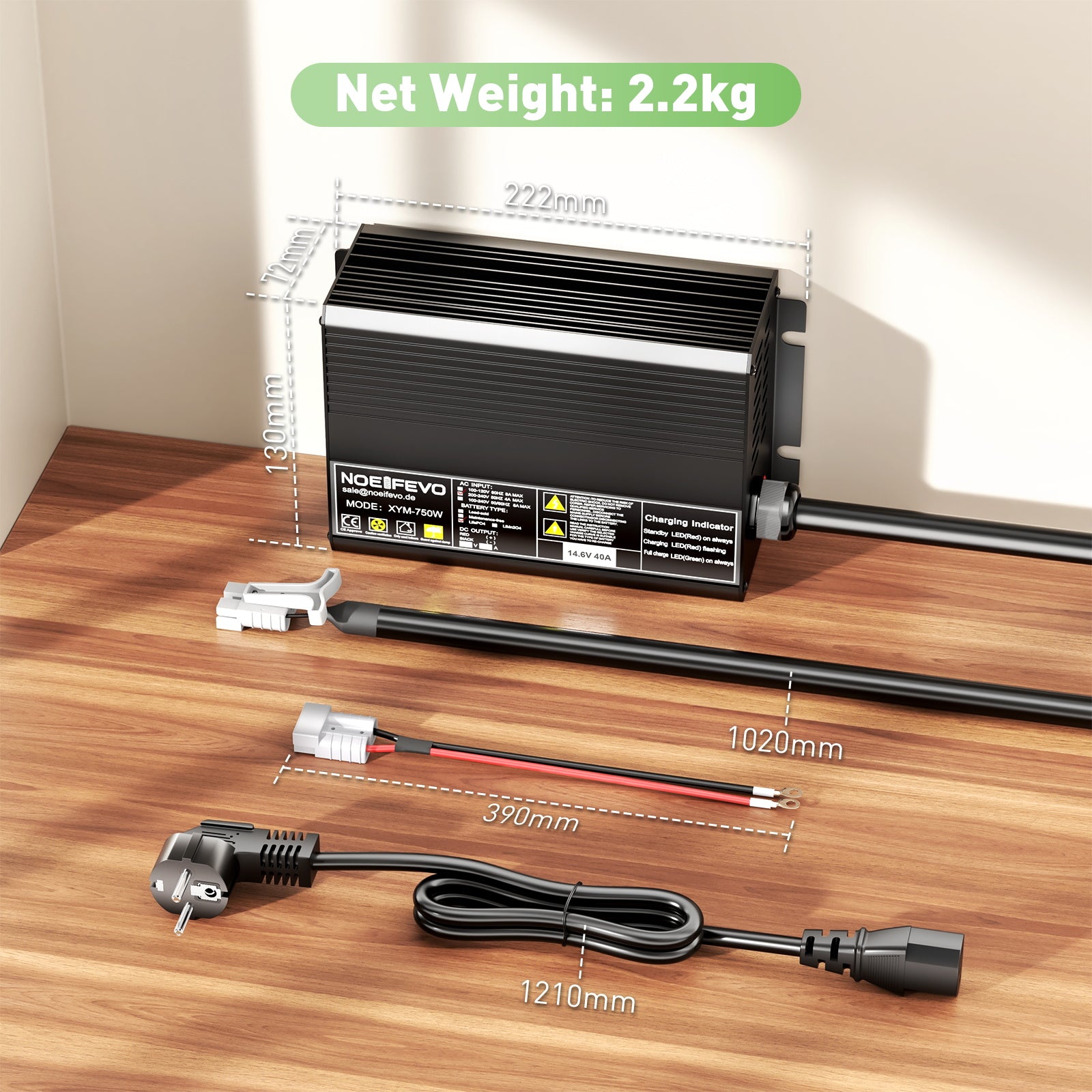 Noeifevo 14,6V 40A LiFePO4 batterioplader til hurtigoplader til 12V(12,8V) lithium LiFePO4 200Ah batteri, automatisk nedlukning med fuld beskyttelse