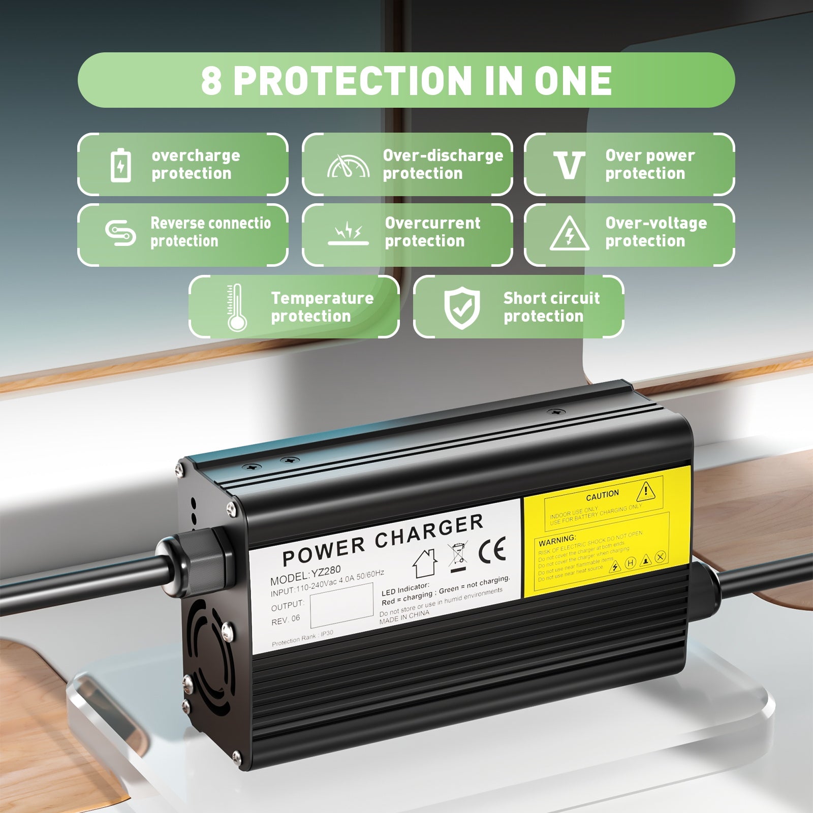 NOEIFEVO 33.6V 6A Lithium Batterilader for 30V 29.6V 8S Batteri, E-Sykkel Scooter Elektrisk Device Motorsykkellader.