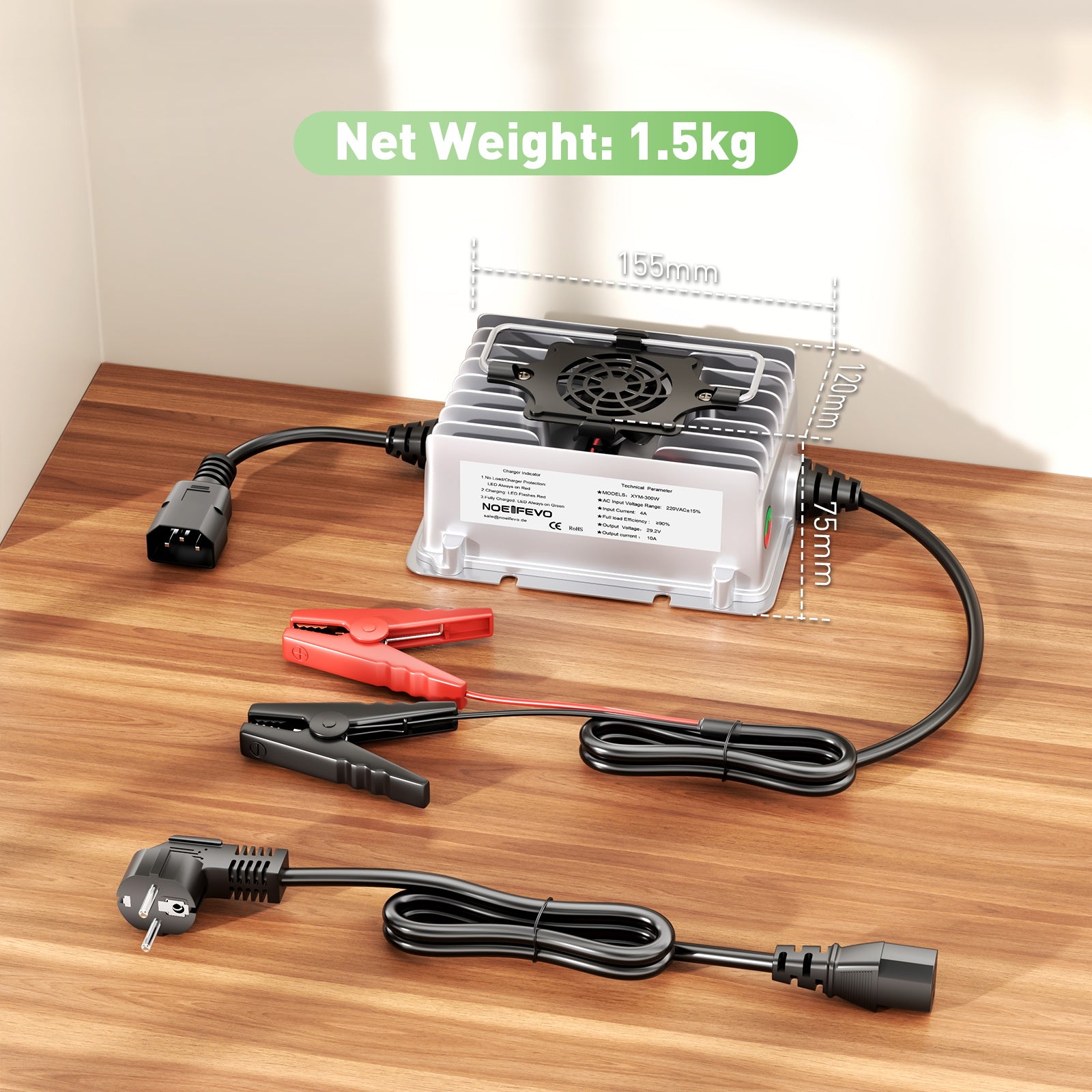NOEIFEVO 29.2V 10A Waterproof LiFePO4 Battery Charger for 25.6V (24V) 8S LiFePO4 Batteries