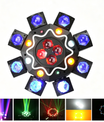 Holofote Moving Head 200W com 8 braços, efeito olho de abelha, iluminação de palco para DJ com suporte DMX512, luz de festa LED RGBW 4-em-1 com controlo remoto para casamentos, bares, clubes e discotecas.
