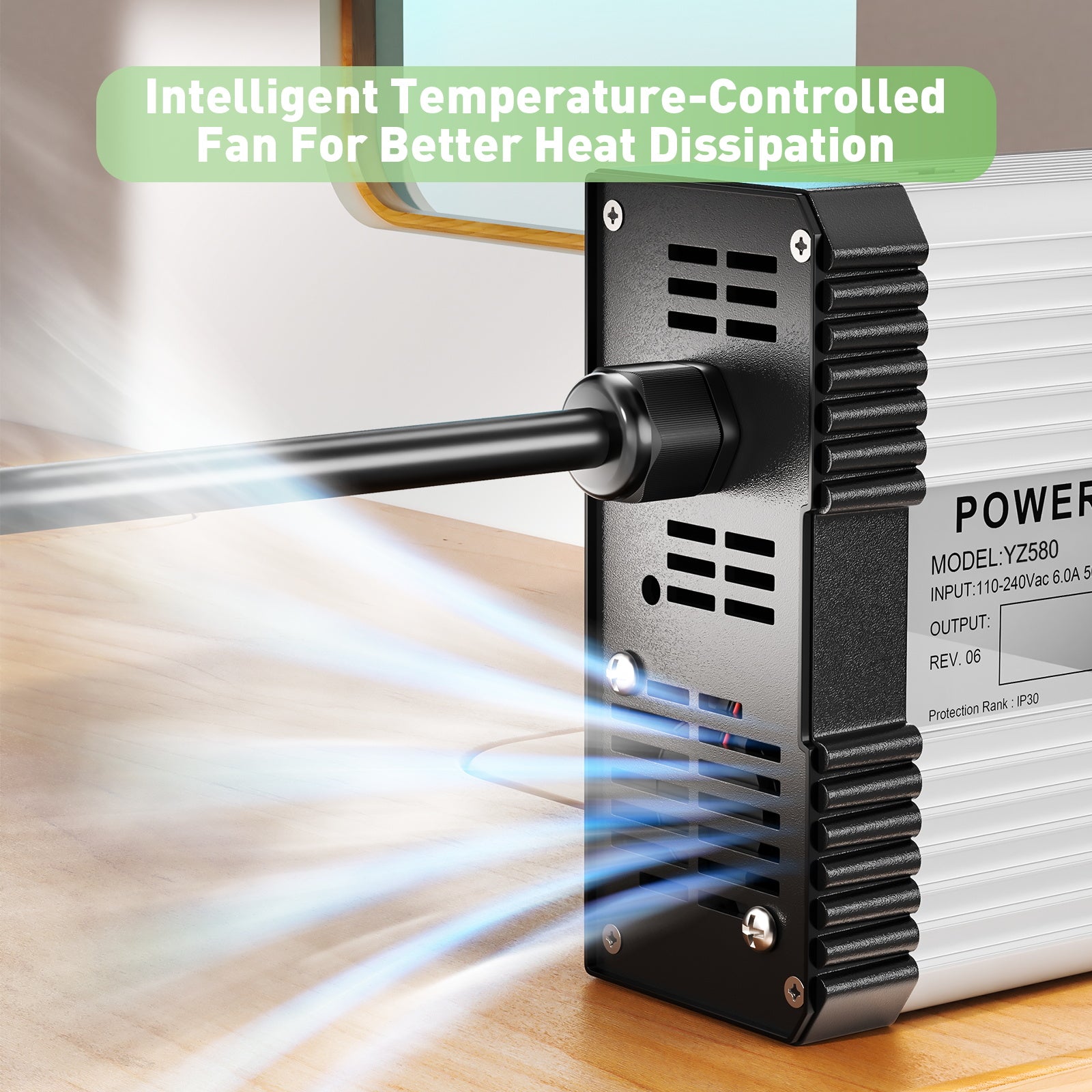 NOEIFEVO 29,2V 14A LiFePO4-batterilader for 24V 25,6V 8S LiFePO4-batteri, med kjølevifte, automatisk avstenging.