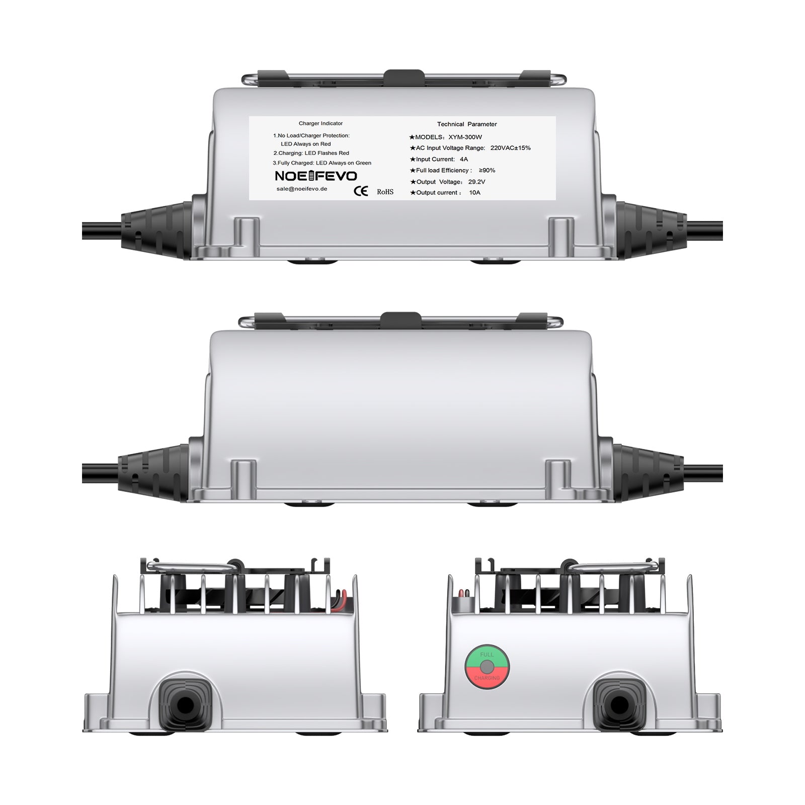 NOEIFEVO 29.2V 10A Waterproof LiFePO4 Battery Charger for 25.6V (24V) 8S LiFePO4 Batteries