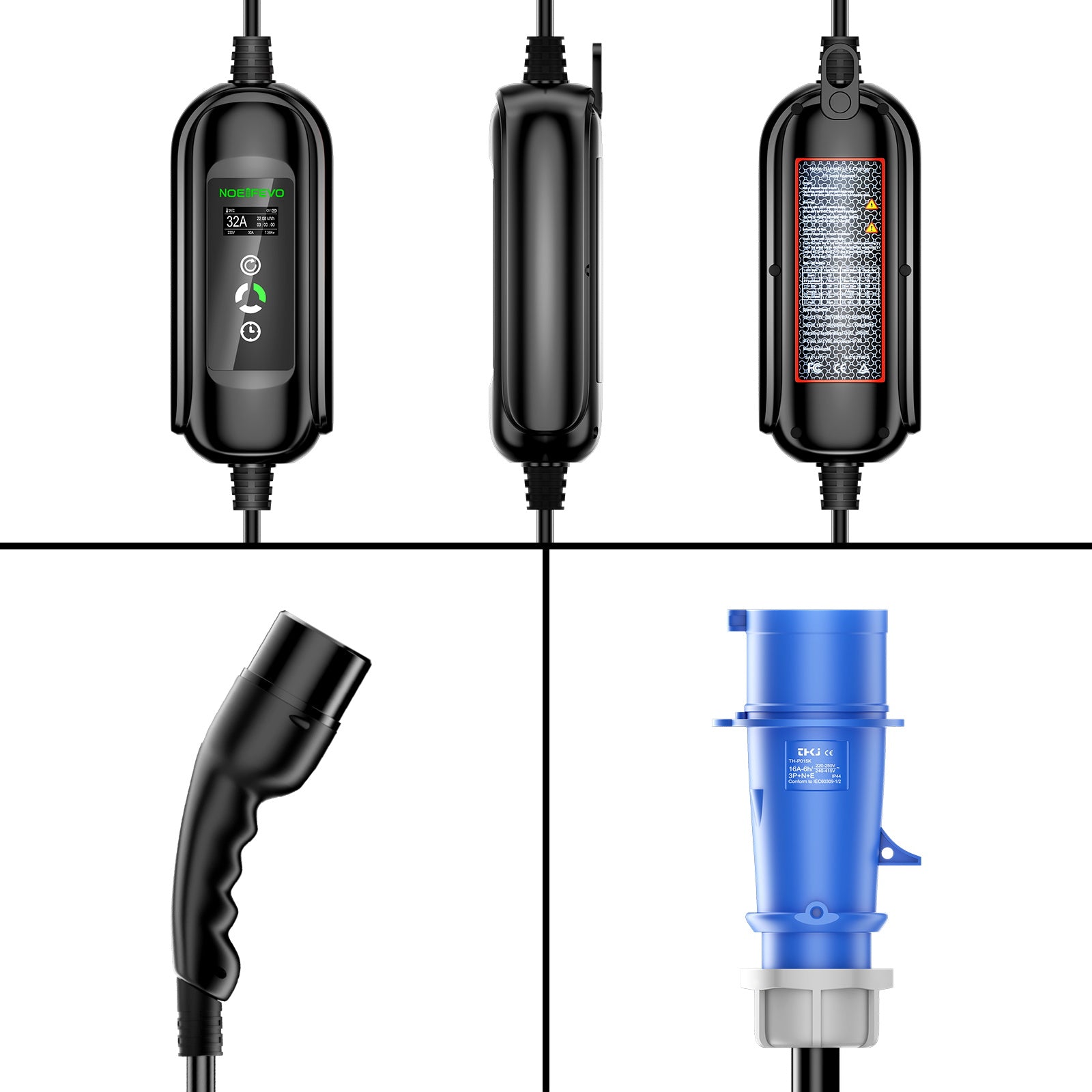 NOEIFEVO 7,2KW EV ladekabel, type 2 32A 1 fase EV lader, mobil EVSE ladestasjon med CEE Blue plugg
​