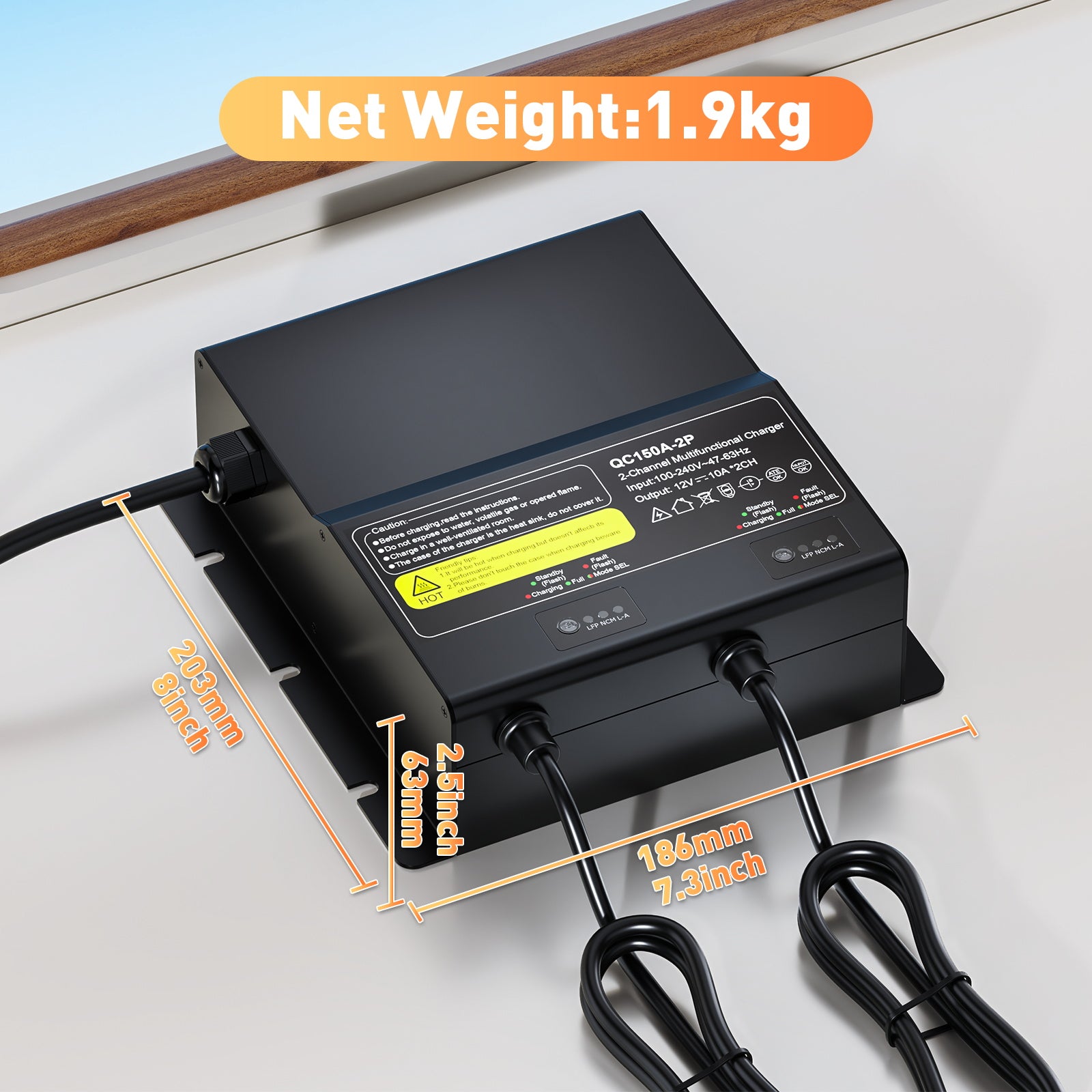 NOEIFEVO Uniwersalna ładowarka do baterii 12V 20A 2-bankowa (10A/Bank), wodoodporna ładowarka 12V do LiFePO4, litowo-kwasowo-ołowiowa, dla kampera, łodzi, motocykla, kosiarki, silnika trollingowego i akumulatora kwasowo-ołowiowego