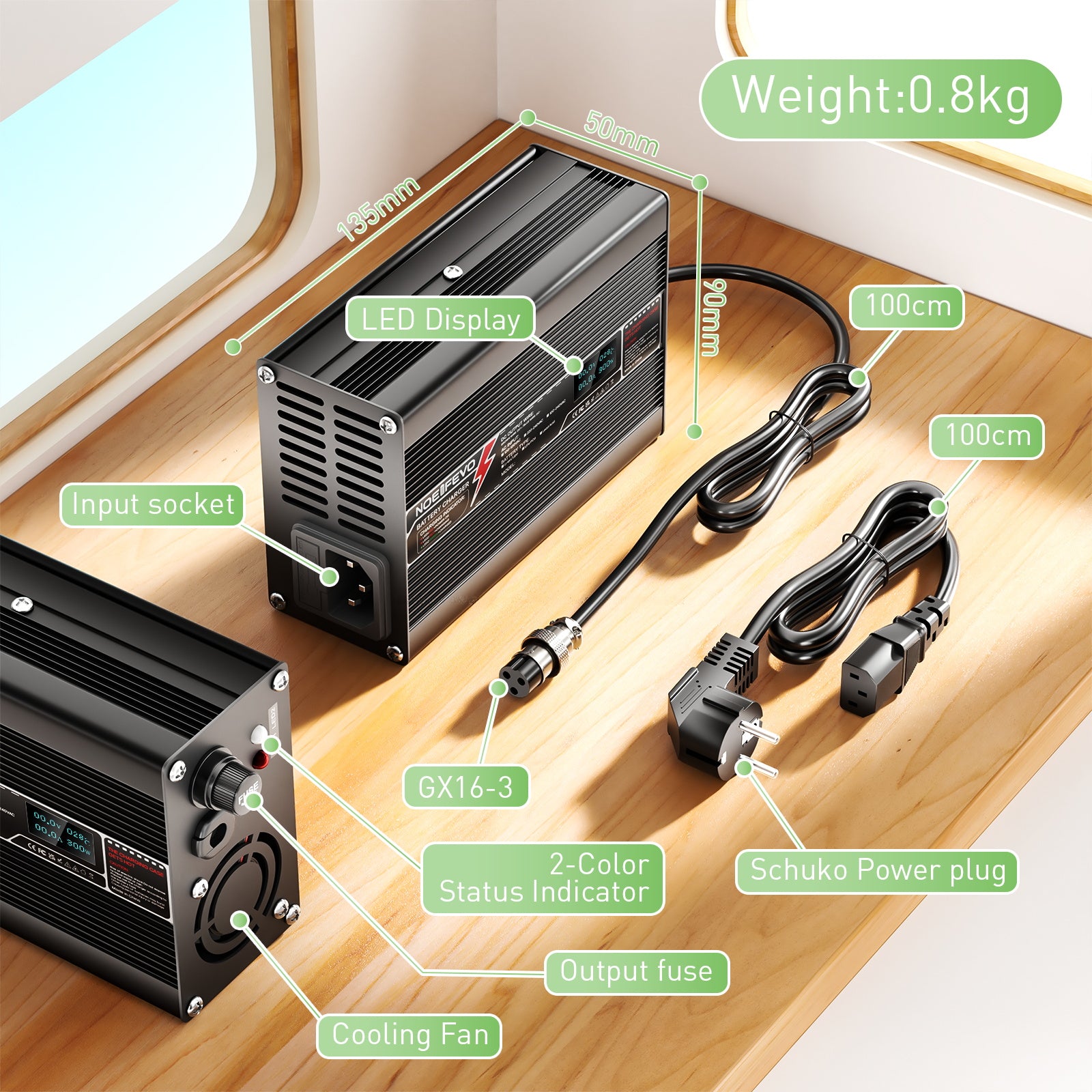 NOEIFEVO 67.2V 4A litiumlader for 16S 59.2V Ebike scooter batteri, LED display, aluminiumshus, vifte
