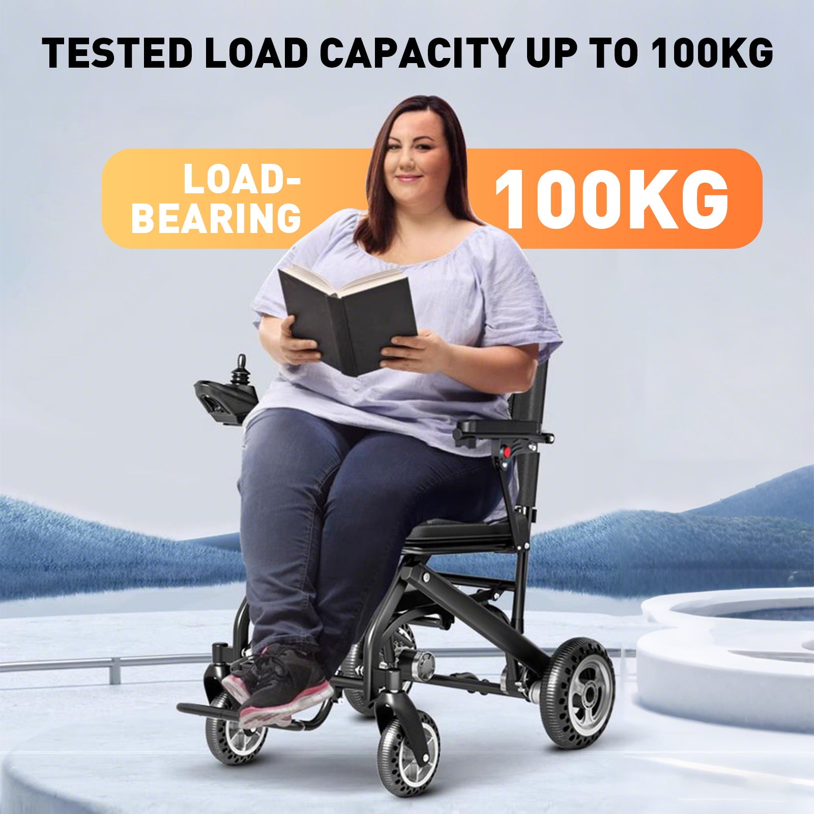 Elektrisk rullestol – 13.6kg, 300W motor, avtakbart litiumbatteri, elektromagnetisk brems, 100kg bæreevne, lett, sammenleggbar, ideell for reise og hverdag