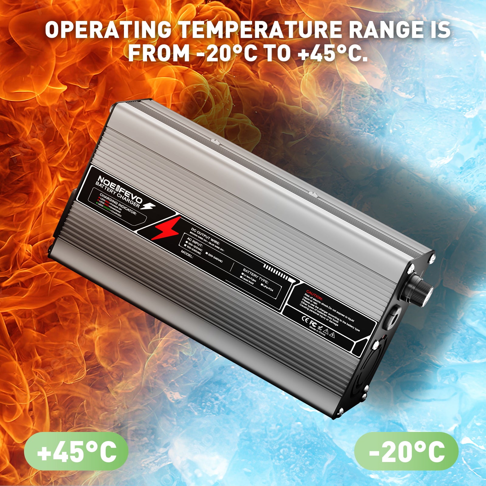 NOEIFEVO 50,4V 8A מטען סוללות ליתיום עבור סוללת 44,4V 12S, כיבוי אוטומטי, גוף אלומיניום, עם מאוורר (כסף)