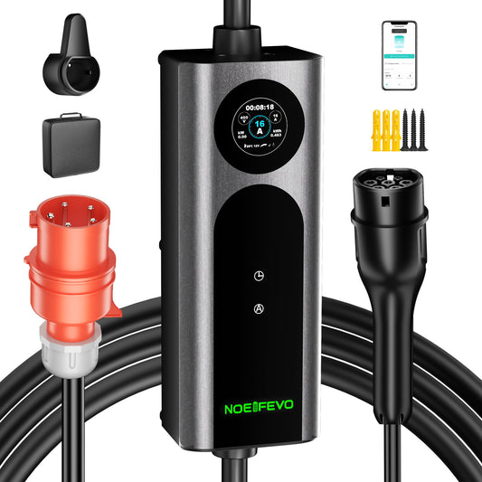 NOEIFEVO Q21W Wlan Caricabatterie per auto elettriche Wallbox mobile 11kW con telecomando APP, cavo di ricarica 5m/10m Tipo2 CEE16A 3phase 