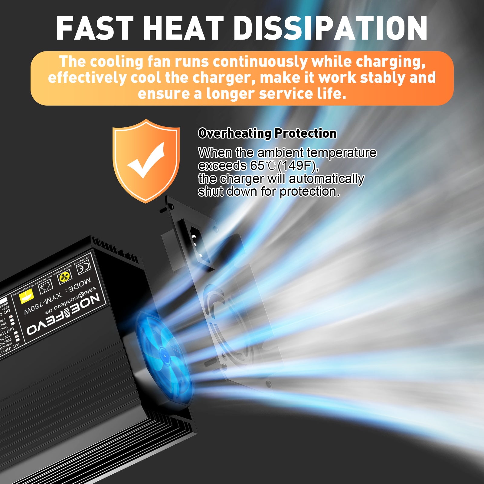 Noeifevo 14,6 V 50A Carregador rápido de bateria de lítio LiFePO4 para bateria LiFePO4 de 12 V (12,8 V), ativação de 0 V BMS, desligamento automático com proteção total