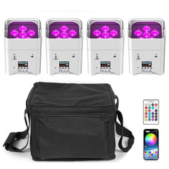 4 Stück RGBWA+UV LED Par Scheinwerfer Partybeleuchtung mit Tasche 6x18W DMX Bühnenbeleuchtung Wiederaufladbar Eingebauter Akku Kabellose Par Leuchte Farblicht