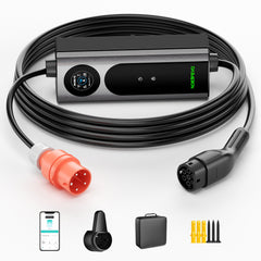 NOEIFEVO Mobil wallbox 11kW med app [5m/10m | 3-fas | 6–16 A], laddkabel för elbil CEE-16A 400V till Typ 2 med justerbar laddeffekt, EV-laddare för ID.3/4/5/7, IX1, Model 3/Y och andra BEV/PHEV