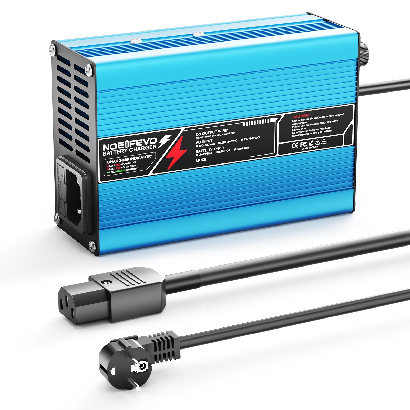 NOEIFEVO 58.8V 2A 2.5A 3A Lithium-Ladegerät für 14S 51.8V Li-Ion Lipo-Batterien, Kühlventilator, automatischer Abschaltung（BLUE）