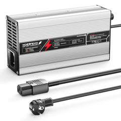 NOEIFEVO 42V 10A litiumbatterilader for 37V 10S batteri, automatisk avstenging, aluminiumskasse, med vifte (sølv)