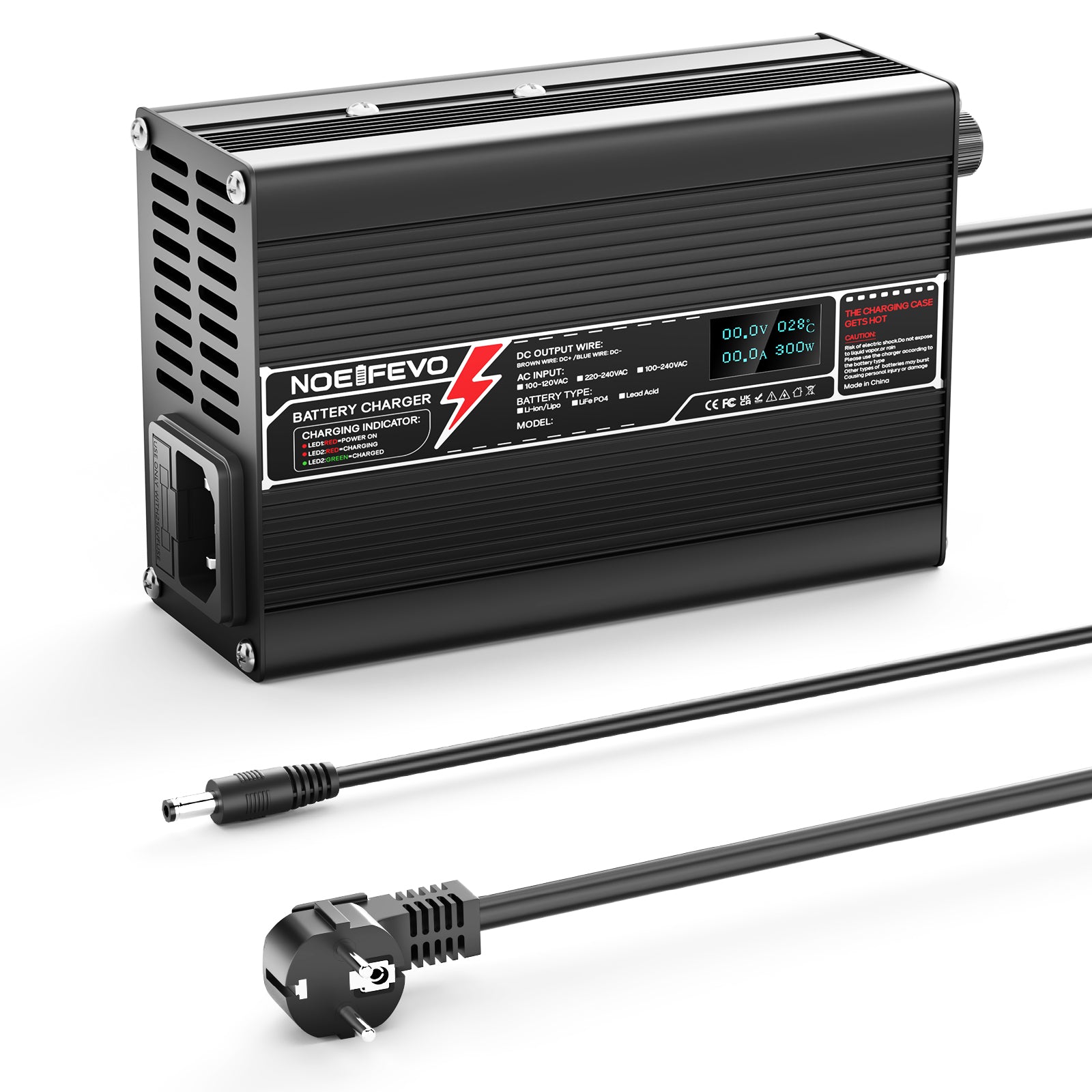 NOEIFEVO 67.2V 4A litiumlader for 16S 59.2V Ebike scooter batteri, LED display, aluminiumshus, vifte