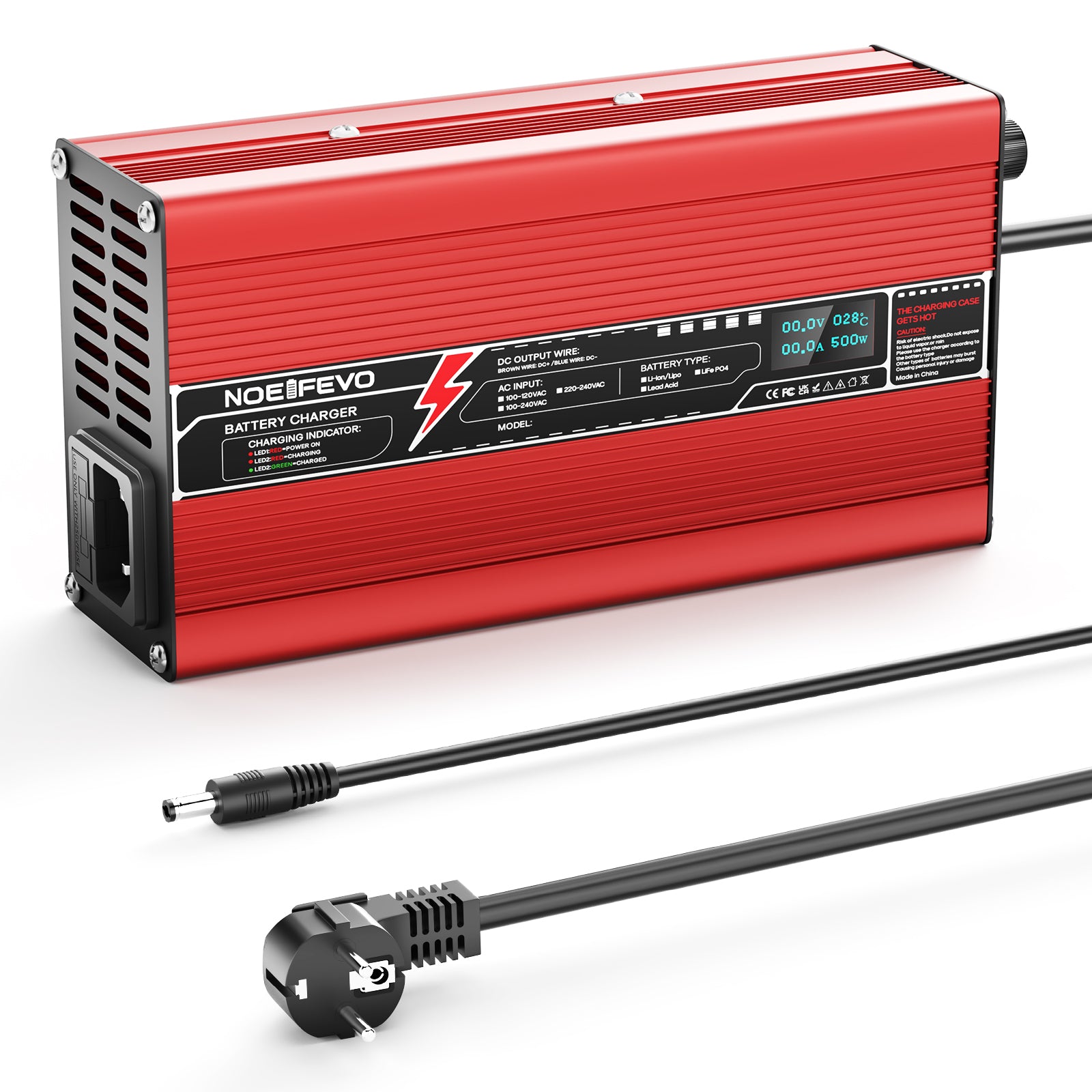 NOEIFEVO 79.8V 5A 19S litiumbatterilader, for 19S 70.3V Li-Ion-batteri, LED-skjerm, for elsykkel, scooter, båt og bil