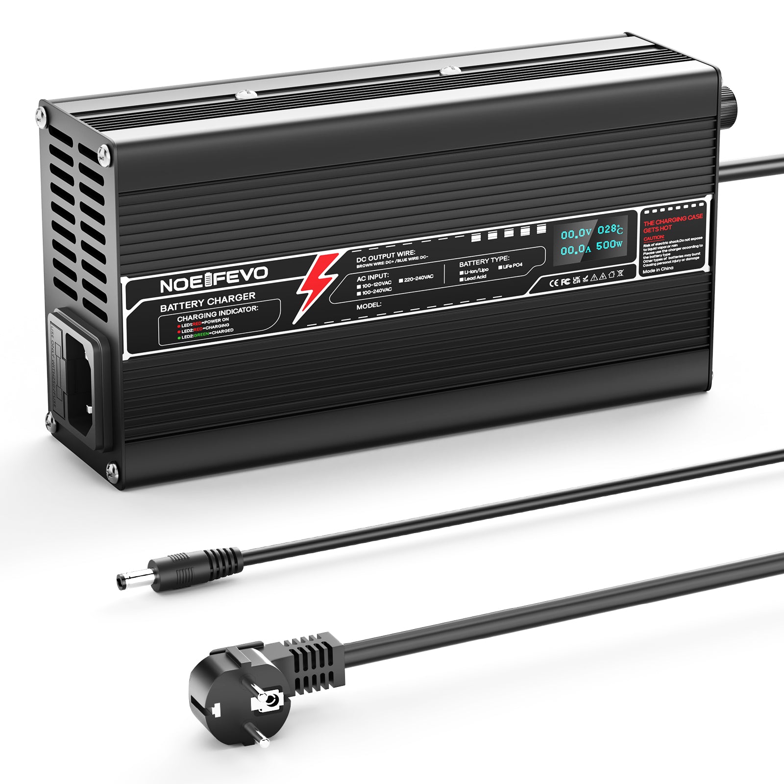 NOEIFEVO 84V 5A Lithium-lader for 20S 74.0V batteri, LED-skjerm, aluminiumhus, vifte