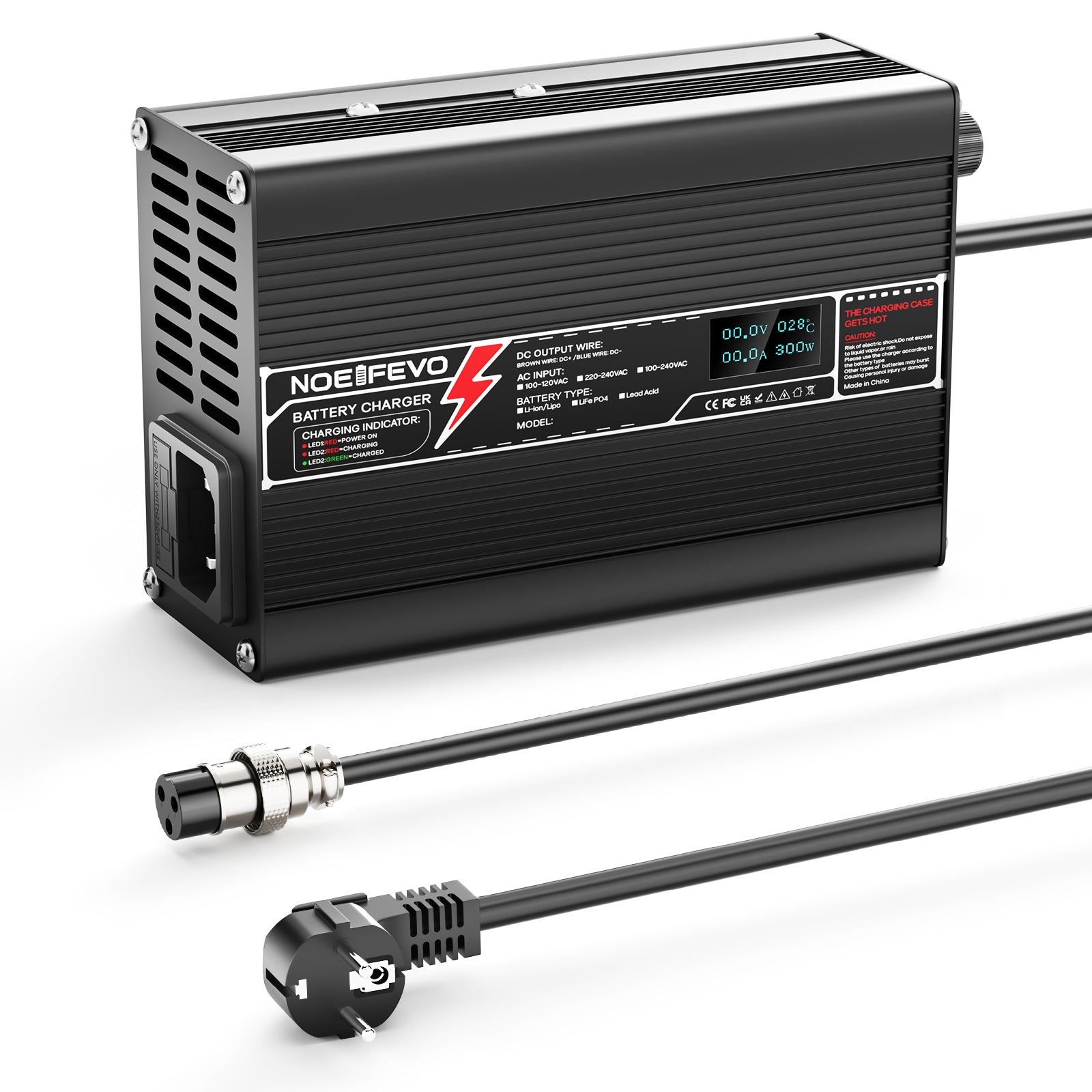 NOEIFEVO 67.2V 4A litiumlader for 16S 59.2V Ebike scooter batteri, LED display, aluminiumshus, vifte