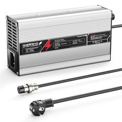 NOEIFEVO 43,8 V 10 A LiFePO4 batterilader for 38,4 V 10S-batteri, automatisk avstenging, aluminiumsdeksel, med vifte (sølv)