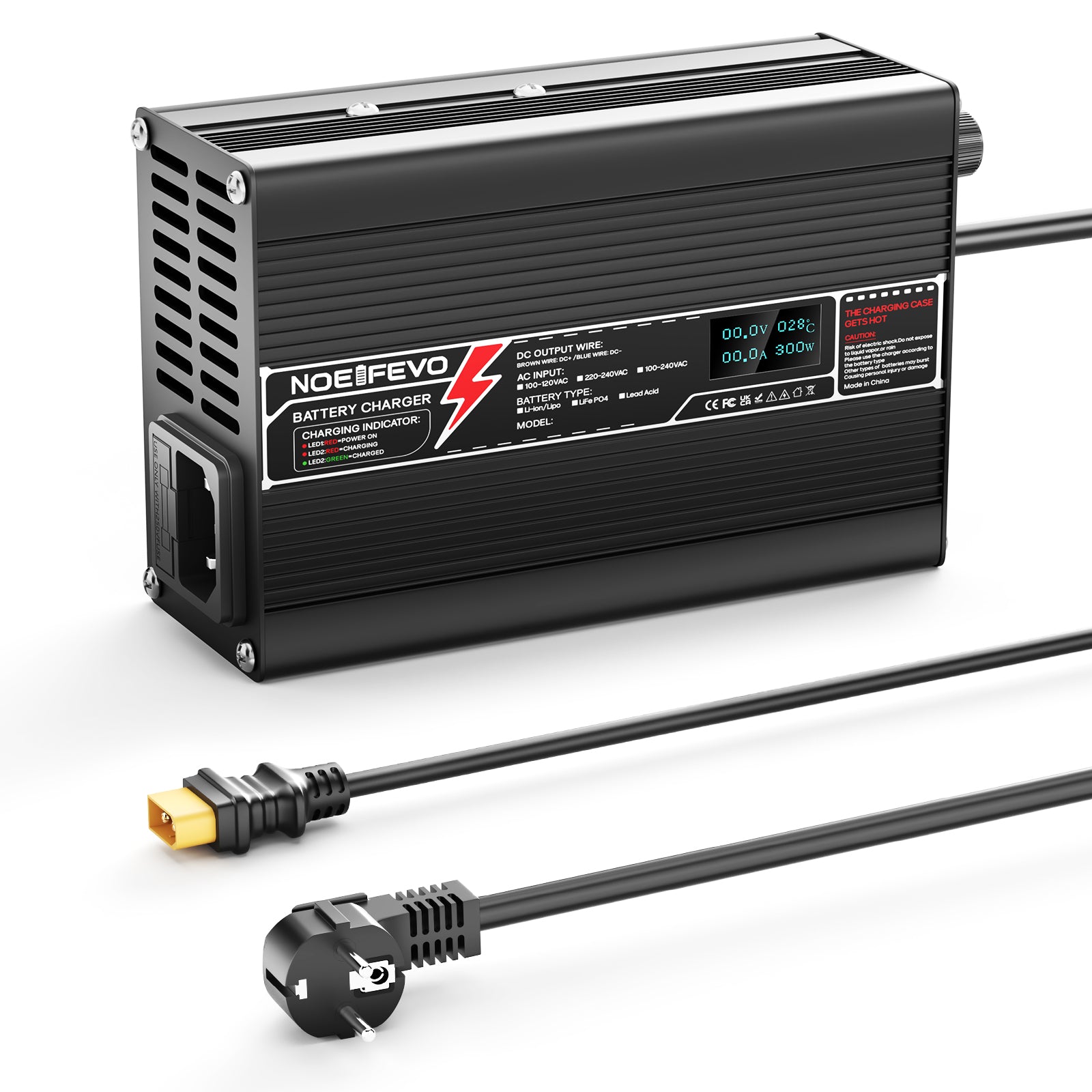 NOEIFEVO 67.2V 4A litiumlader for 16S 59.2V Ebike scooter batteri, LED display, aluminiumshus, vifte