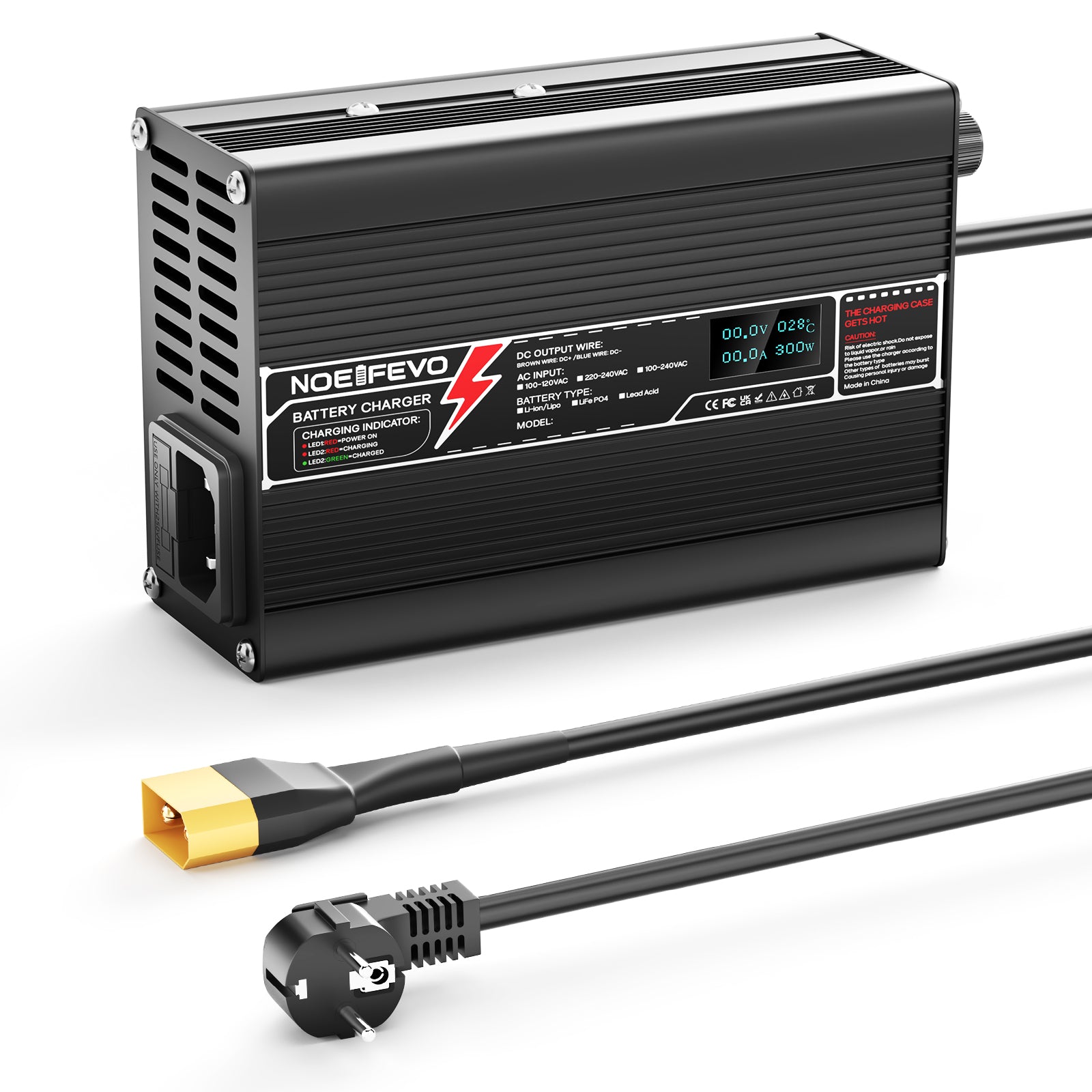 NOEIFEVO 67.2V 4A litiumlader for 16S 59.2V Ebike scooter batteri, LED display, aluminiumshus, vifte