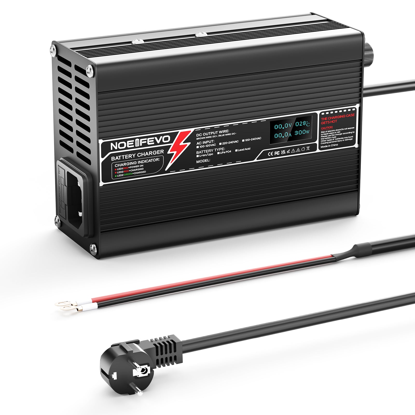 NOEIFEVO 67.2V 4A litiumlader for 16S 59.2V Ebike scooter batteri, LED display, aluminiumshus, vifte