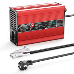 NOEIFEVO 33.6V 2A 3A 4A 5A מטען סוללות ליתיום עבור סוללות Li-Ion Lipo 8S 29.6V, עם תצוגת LCD, מאוורר קירור, כיבוי אוטומטי (אדום).