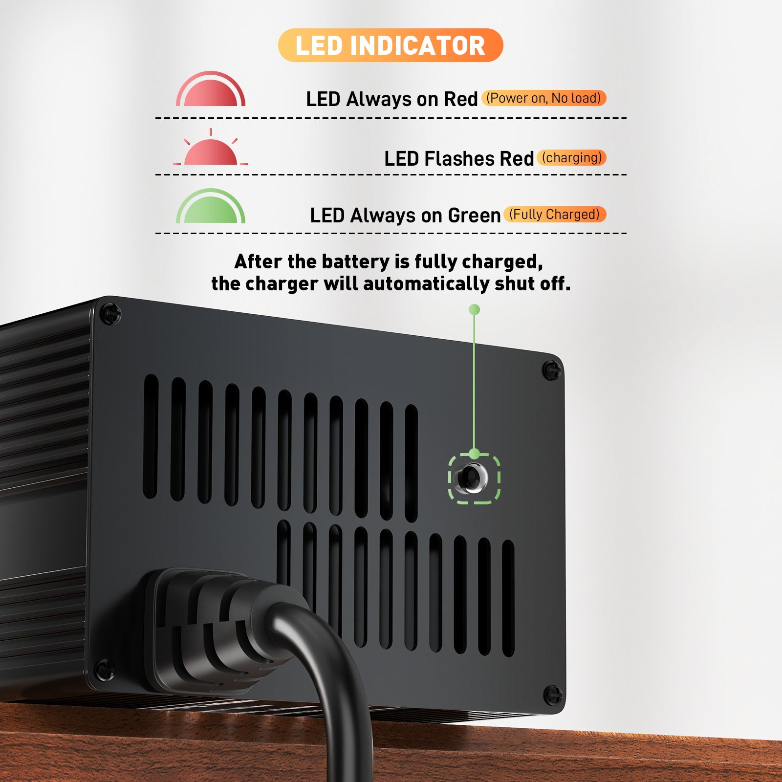 Noeifevo 14,6 V 20 A LiFePO4 batería  de Cargador para batería de litio LiFePO4 de 12 V y 12,8 V, activación BMS de 0 V, apagado automático, carcasa de aleación de aluminio