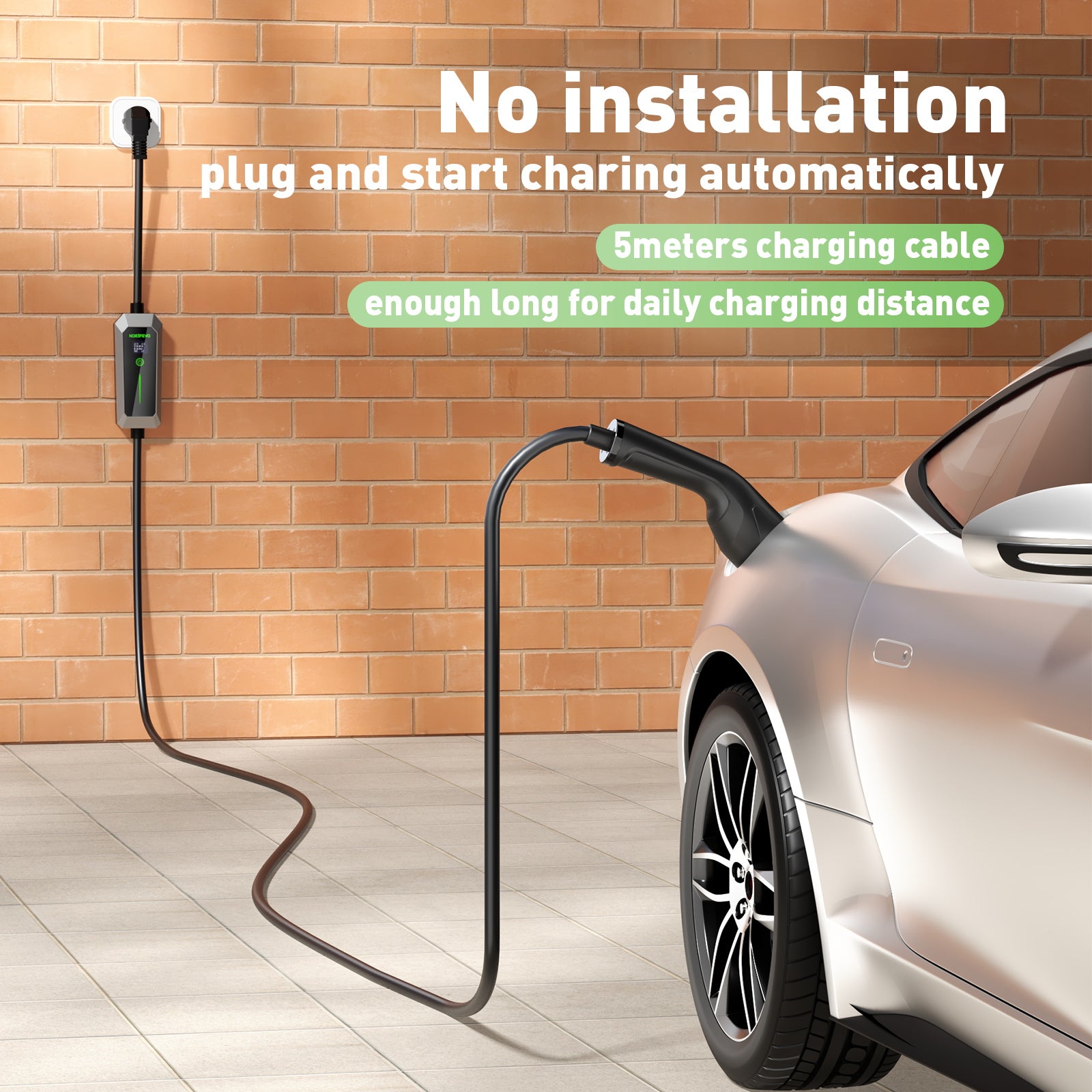NOEIFEVO Type 2 3,5 kW EV-lader, mobil EV-ladekabel med Schuko, 5M/10M ladekabel, regntett, utendørs bruk